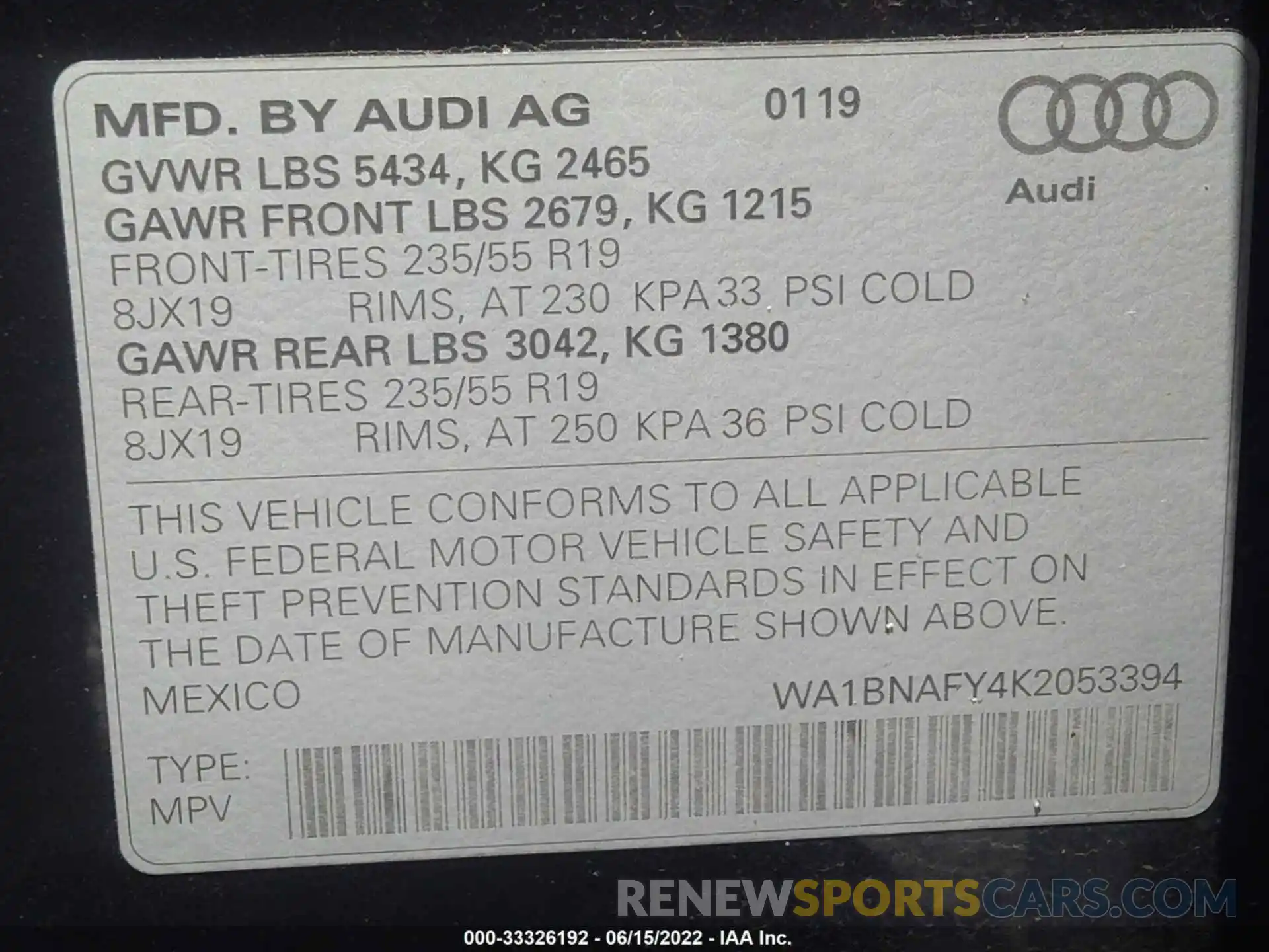 9 Photograph of a damaged car WA1BNAFY4K2053394 AUDI Q5 2019