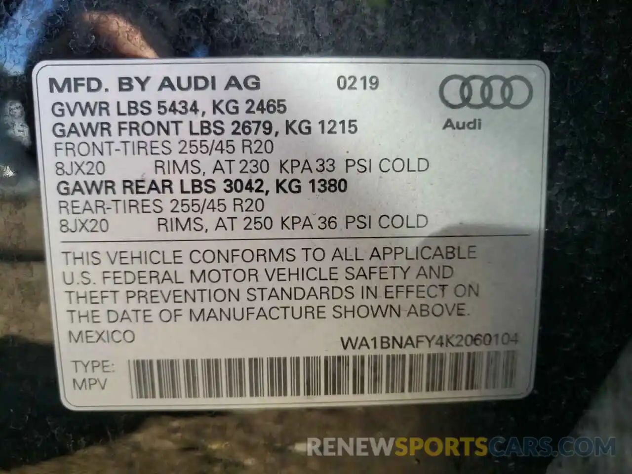 10 Фотография поврежденного автомобиля WA1BNAFY4K2060104 AUDI Q5 2019