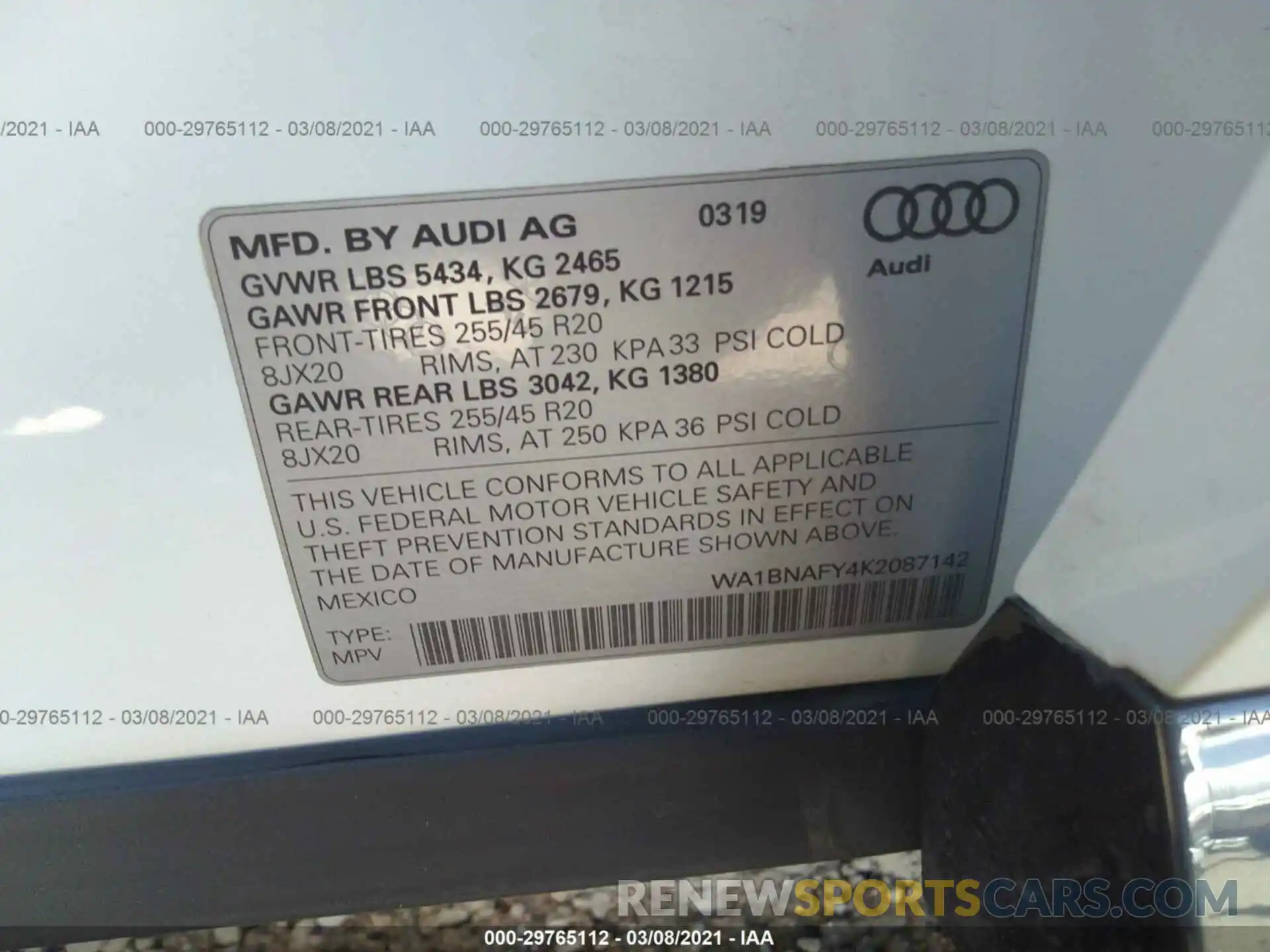 9 Photograph of a damaged car WA1BNAFY4K2087142 AUDI Q5 2019