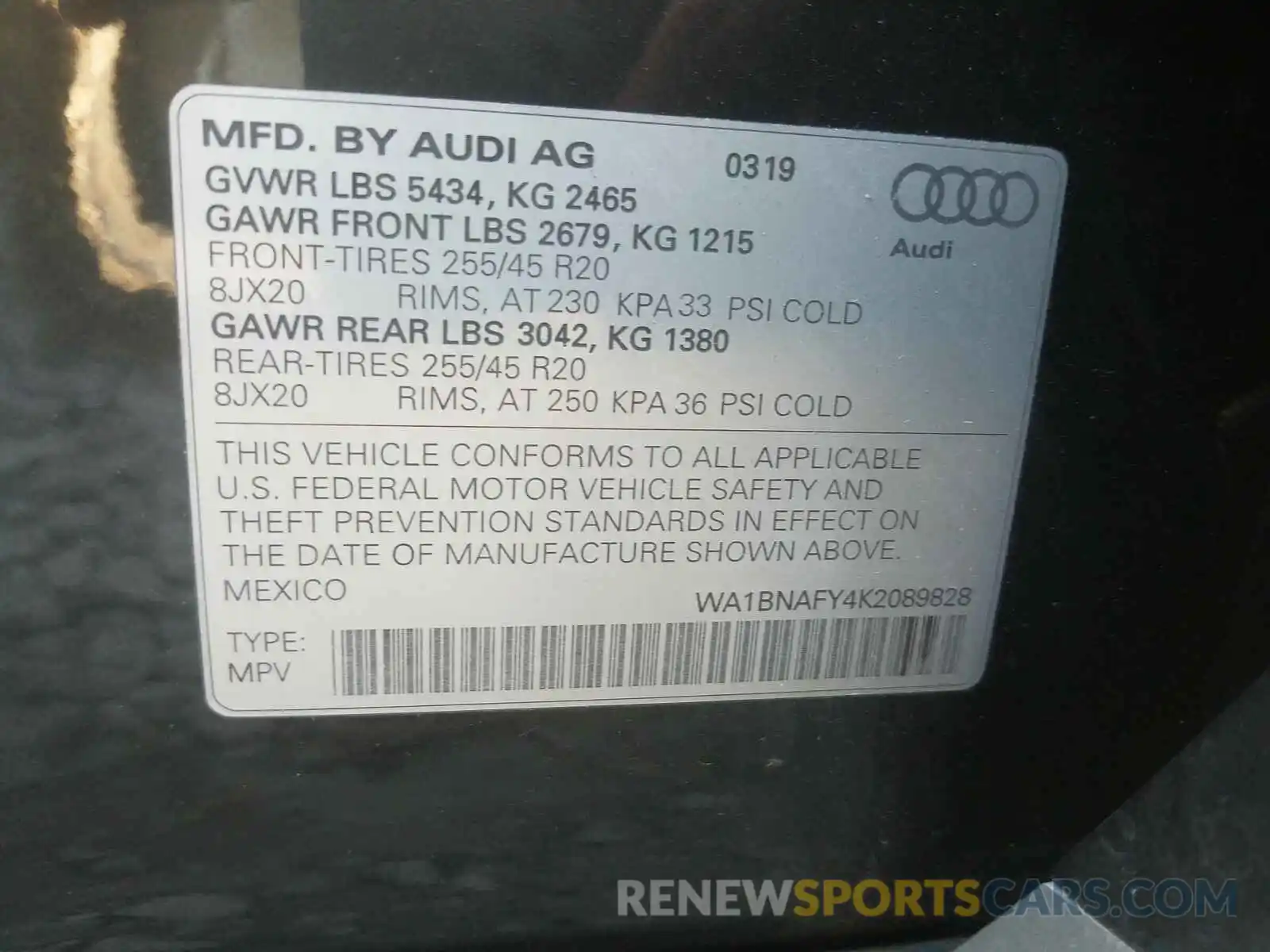 10 Photograph of a damaged car WA1BNAFY4K2089828 AUDI Q5 2019