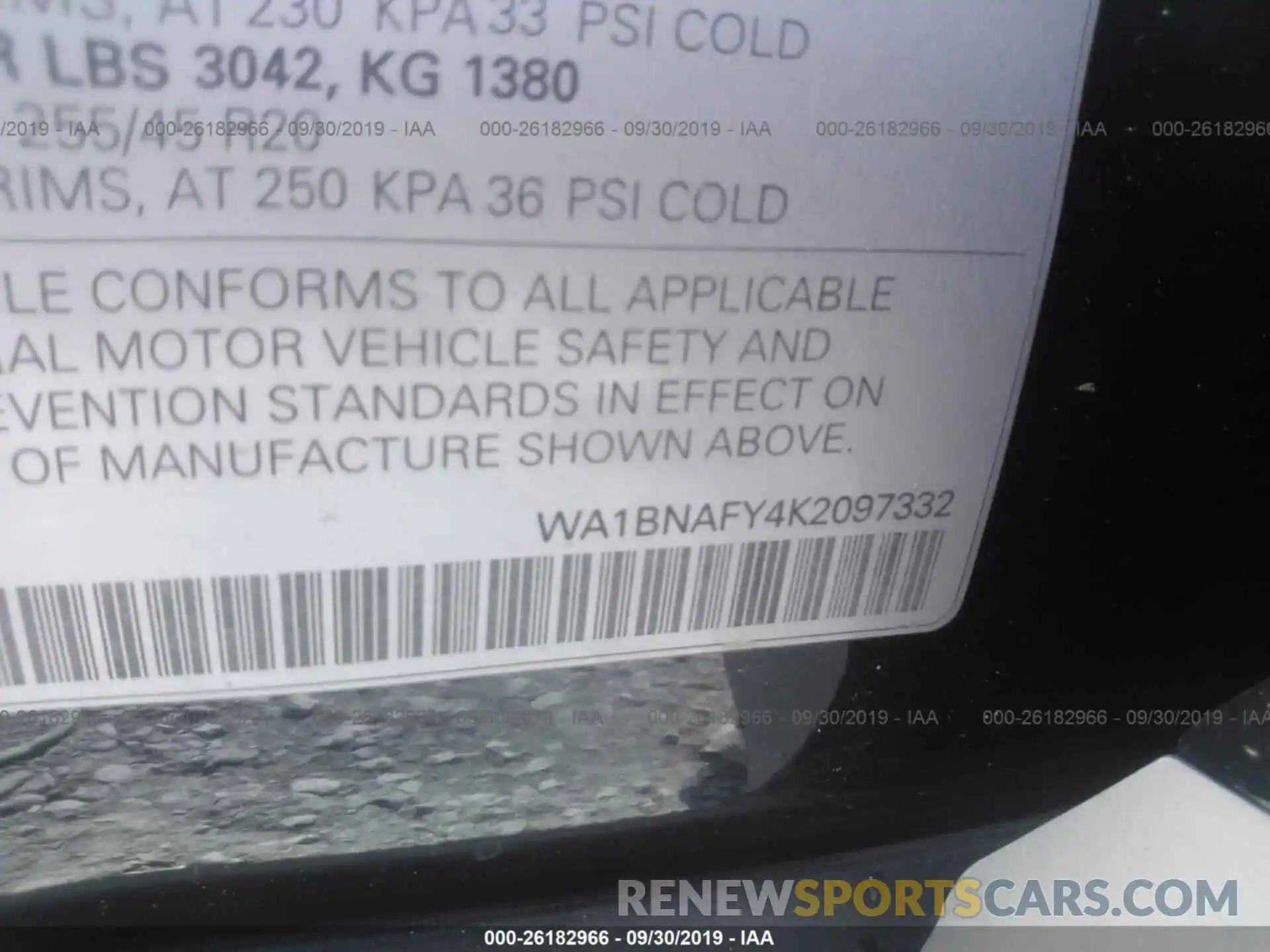 9 Photograph of a damaged car WA1BNAFY4K2097332 AUDI Q5 2019