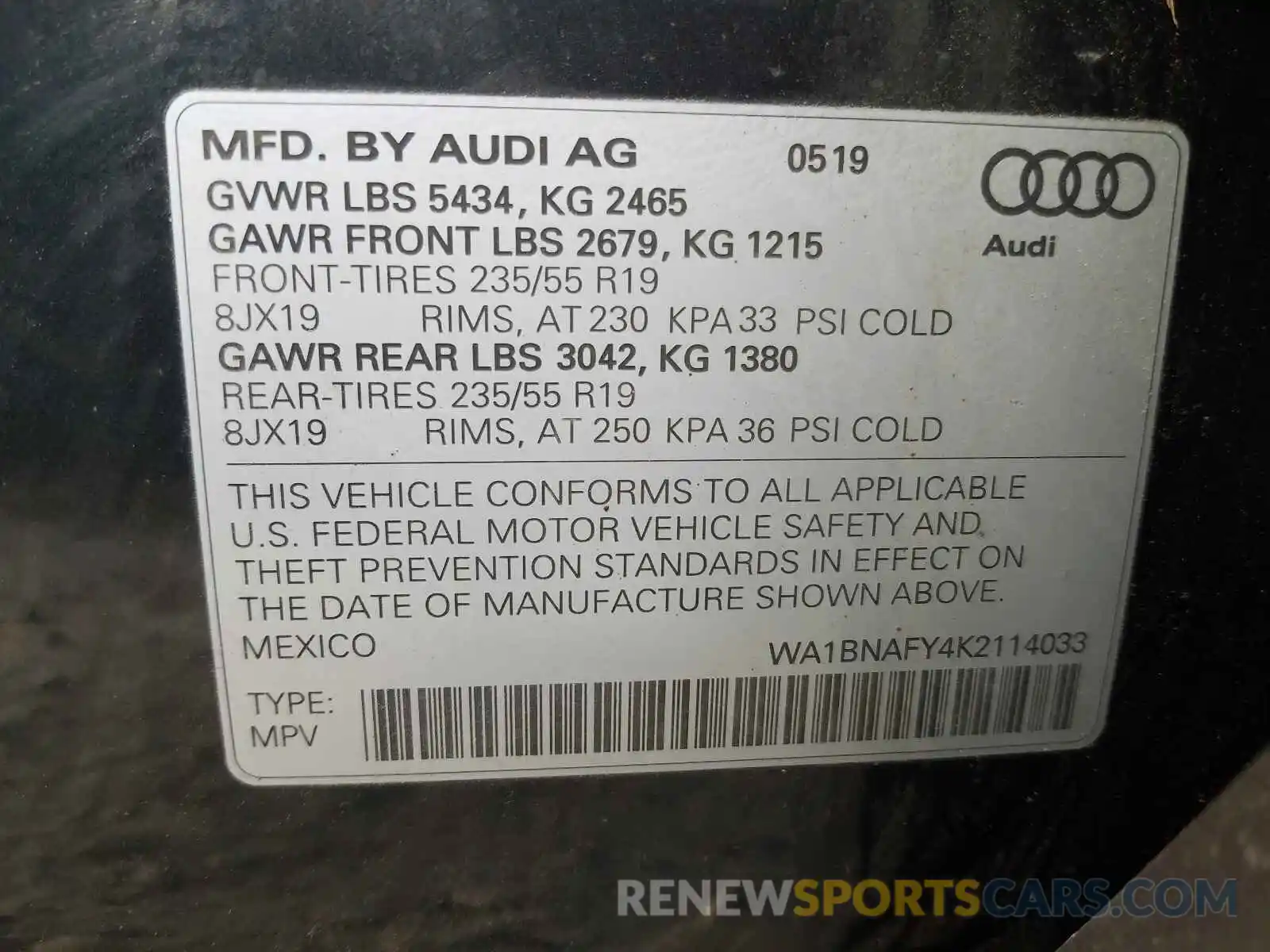 10 Фотография поврежденного автомобиля WA1BNAFY4K2114033 AUDI Q5 2019