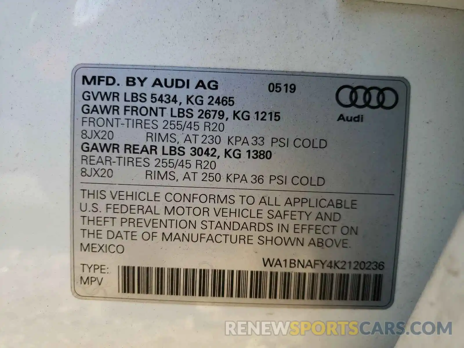 10 Photograph of a damaged car WA1BNAFY4K2120236 AUDI Q5 2019