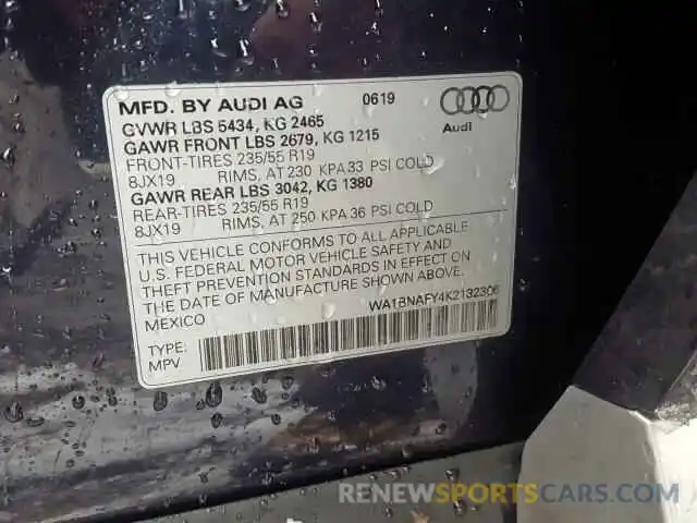 10 Photograph of a damaged car WA1BNAFY4K2132306 AUDI Q5 2019