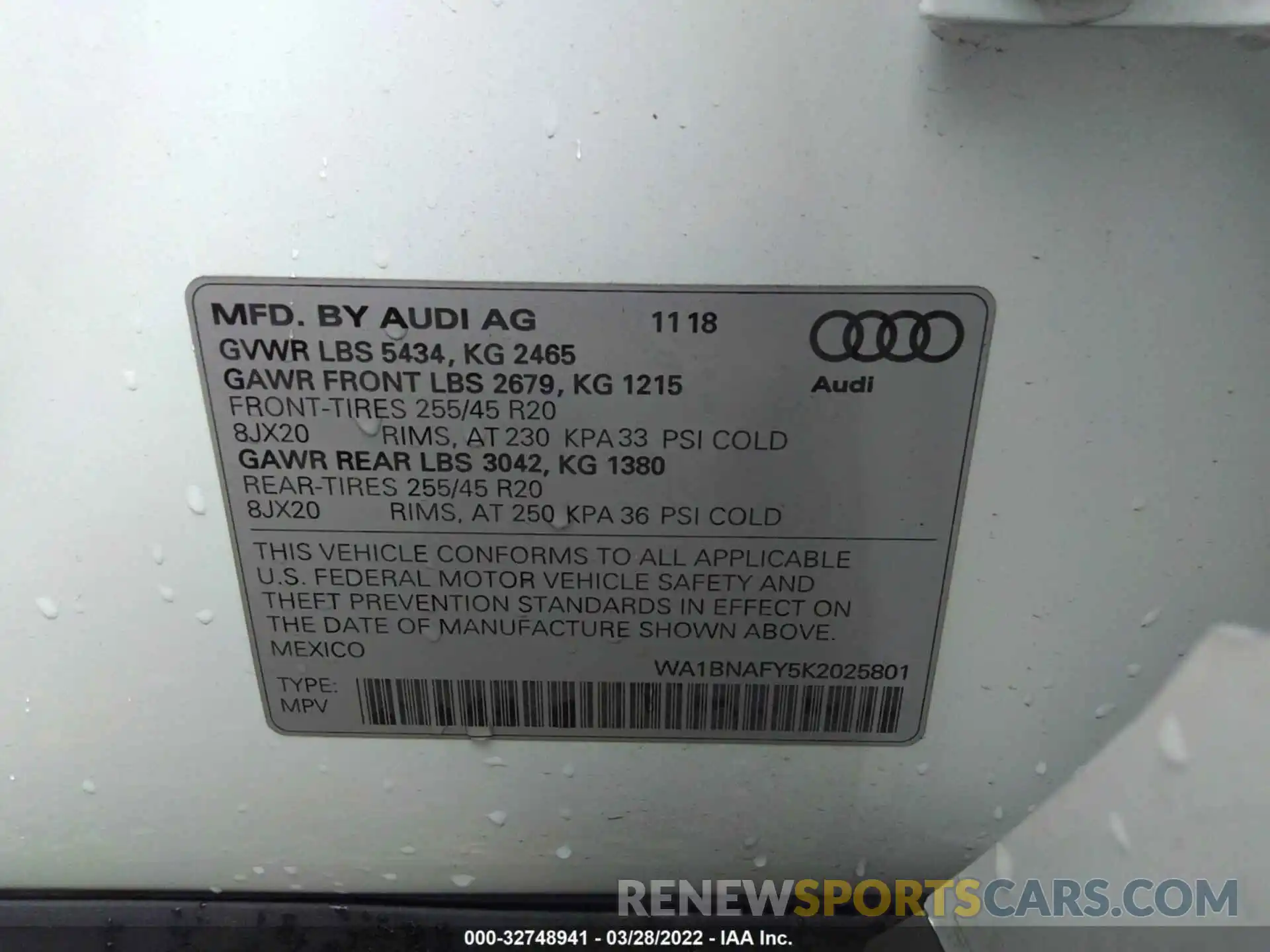 9 Фотография поврежденного автомобиля WA1BNAFY5K2025801 AUDI Q5 2019