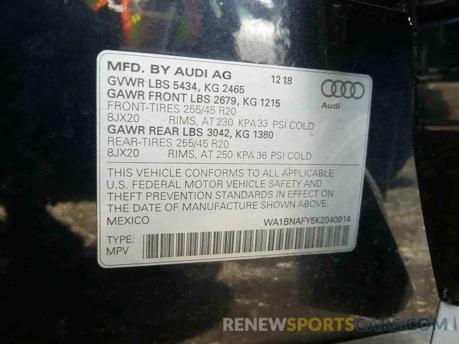 10 Photograph of a damaged car WA1BNAFY5K2040914 AUDI Q5 2019