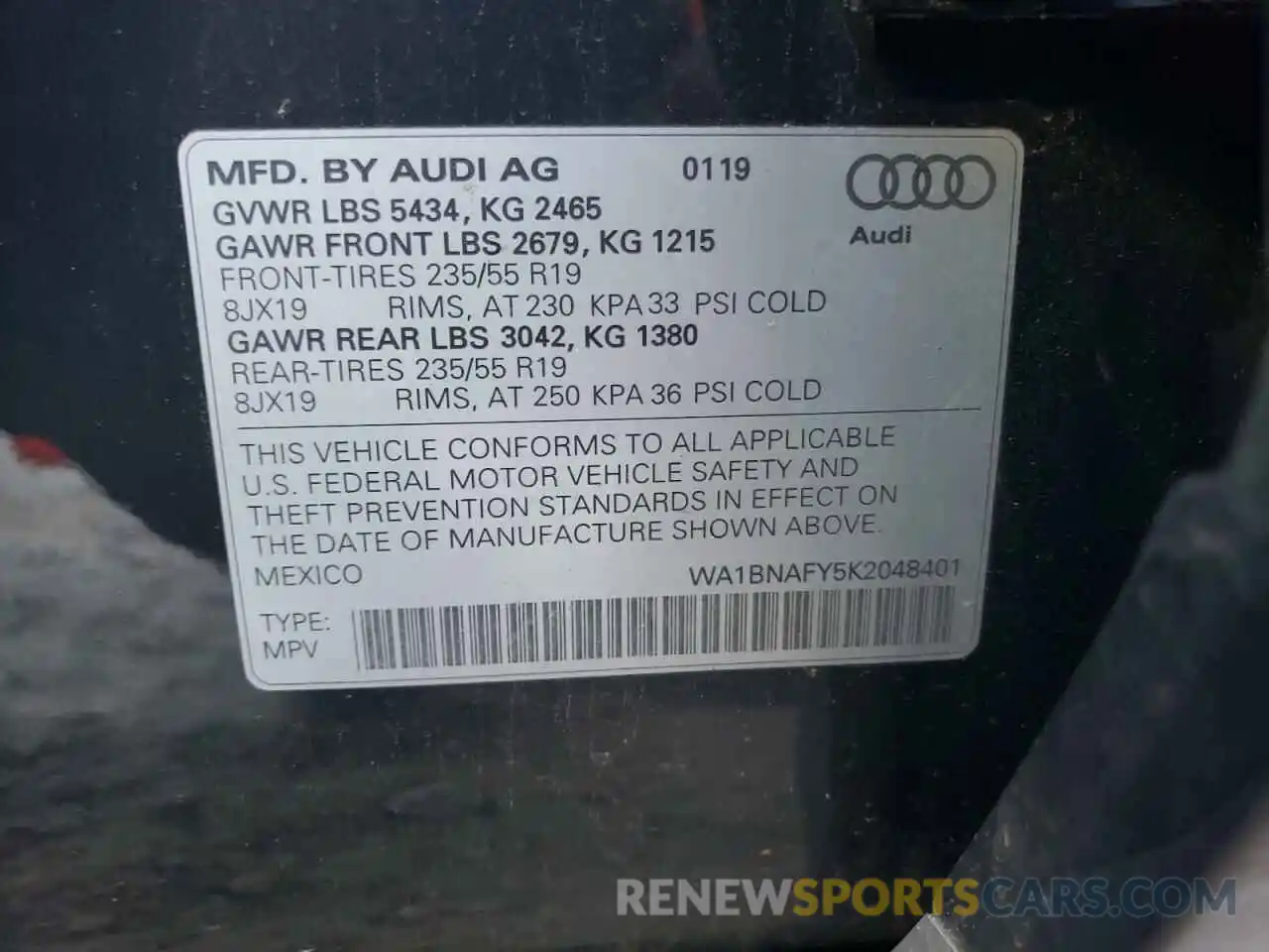 10 Photograph of a damaged car WA1BNAFY5K2048401 AUDI Q5 2019