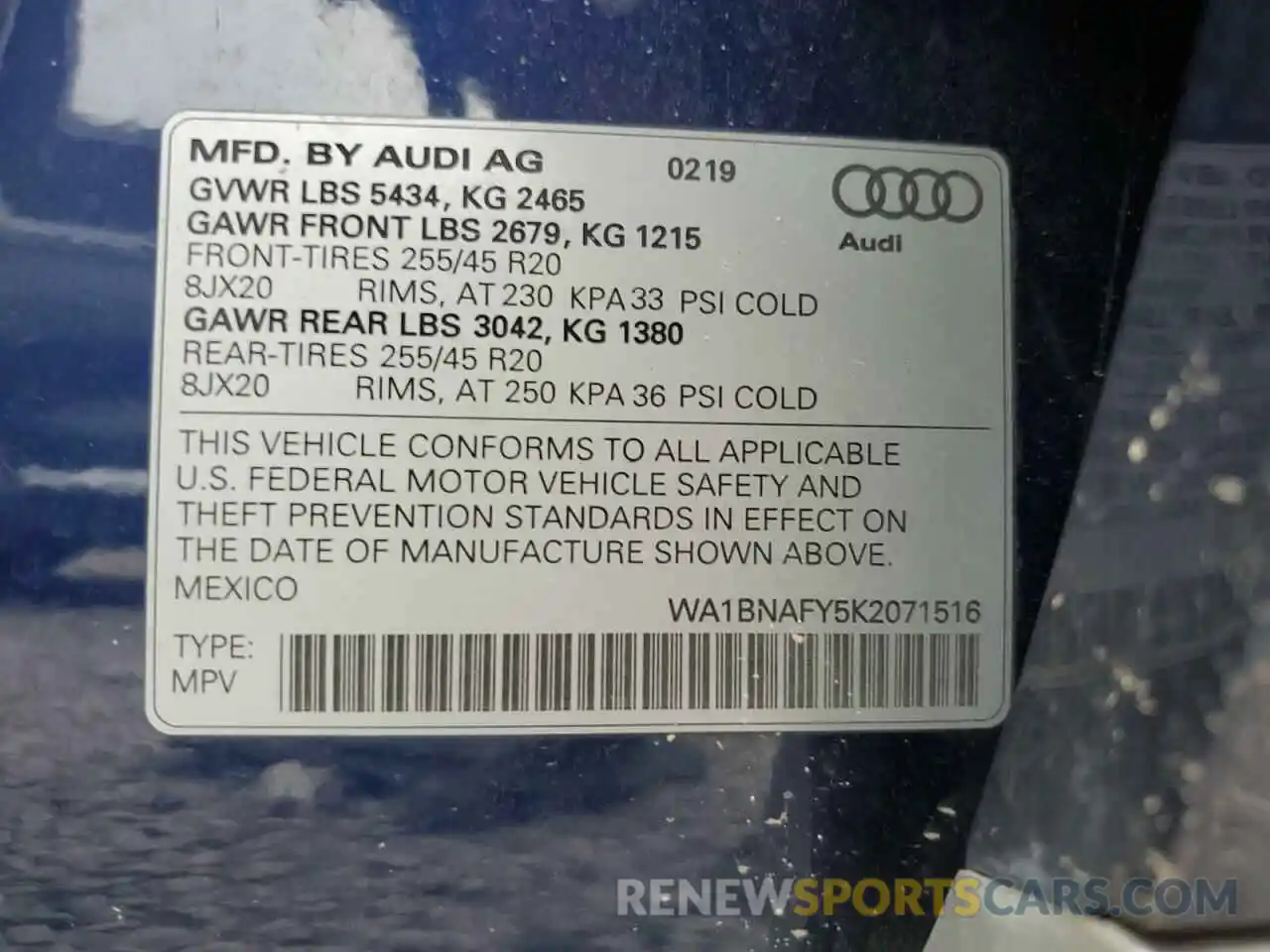 10 Фотография поврежденного автомобиля WA1BNAFY5K2071516 AUDI Q5 2019