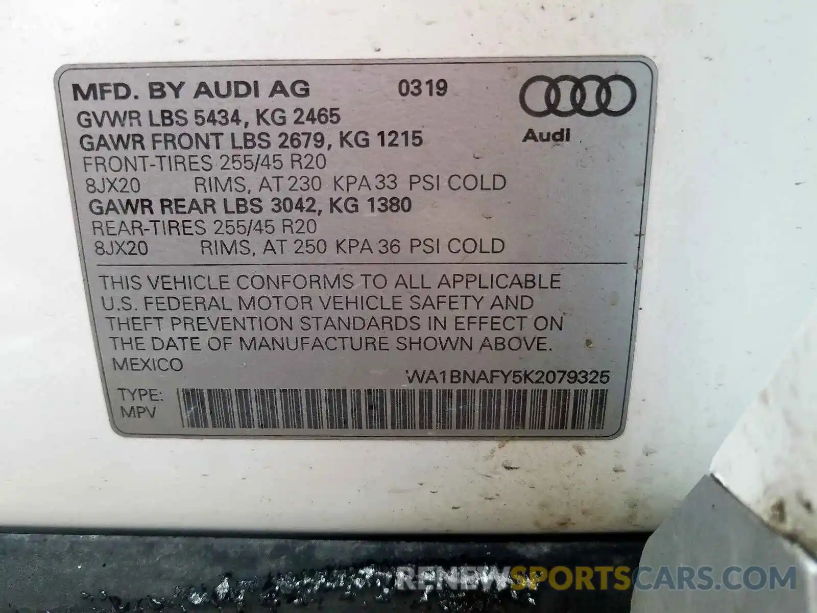 10 Фотография поврежденного автомобиля WA1BNAFY5K2079325 AUDI Q5 2019