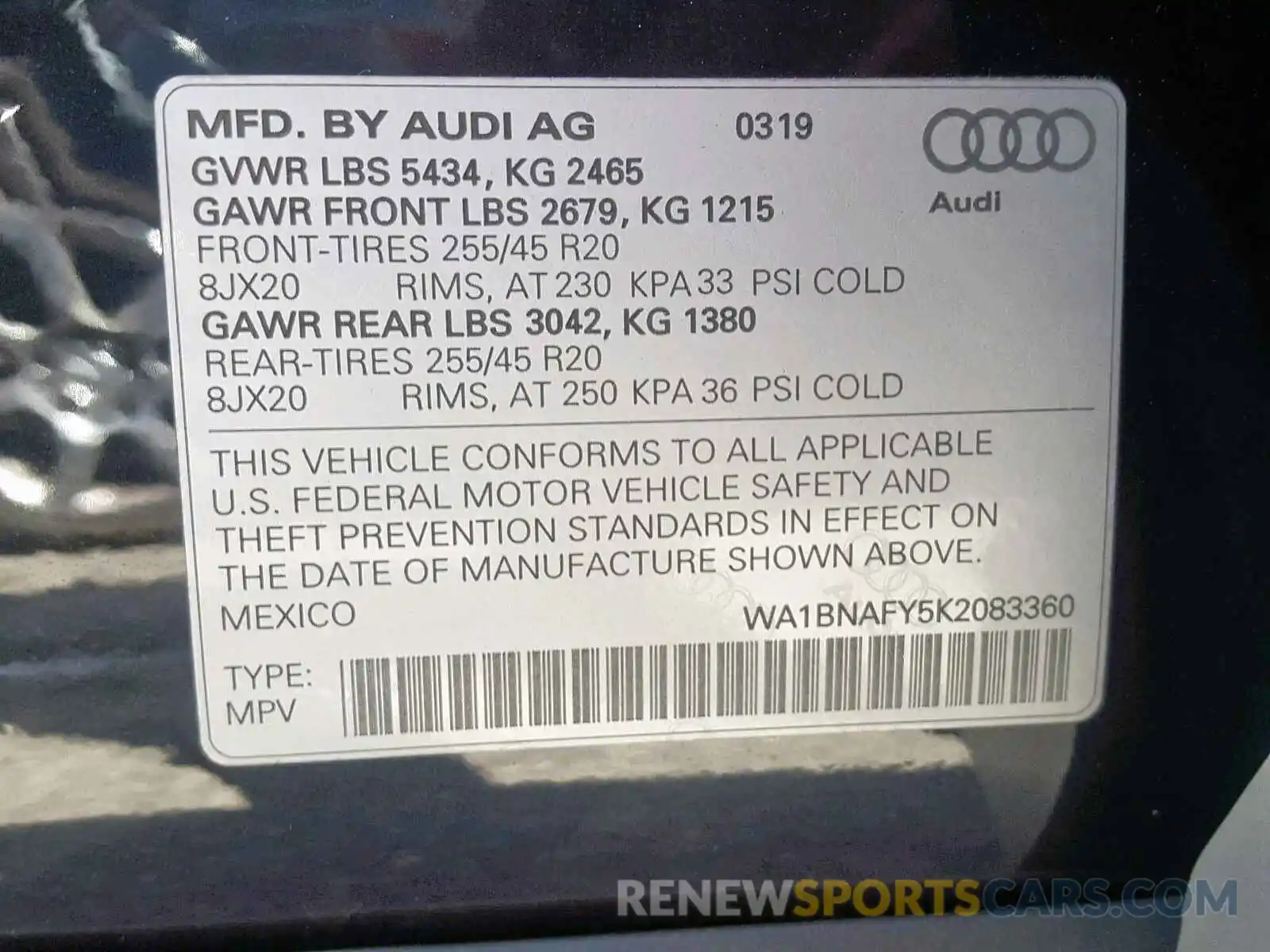 10 Photograph of a damaged car WA1BNAFY5K2083360 AUDI Q5 2019