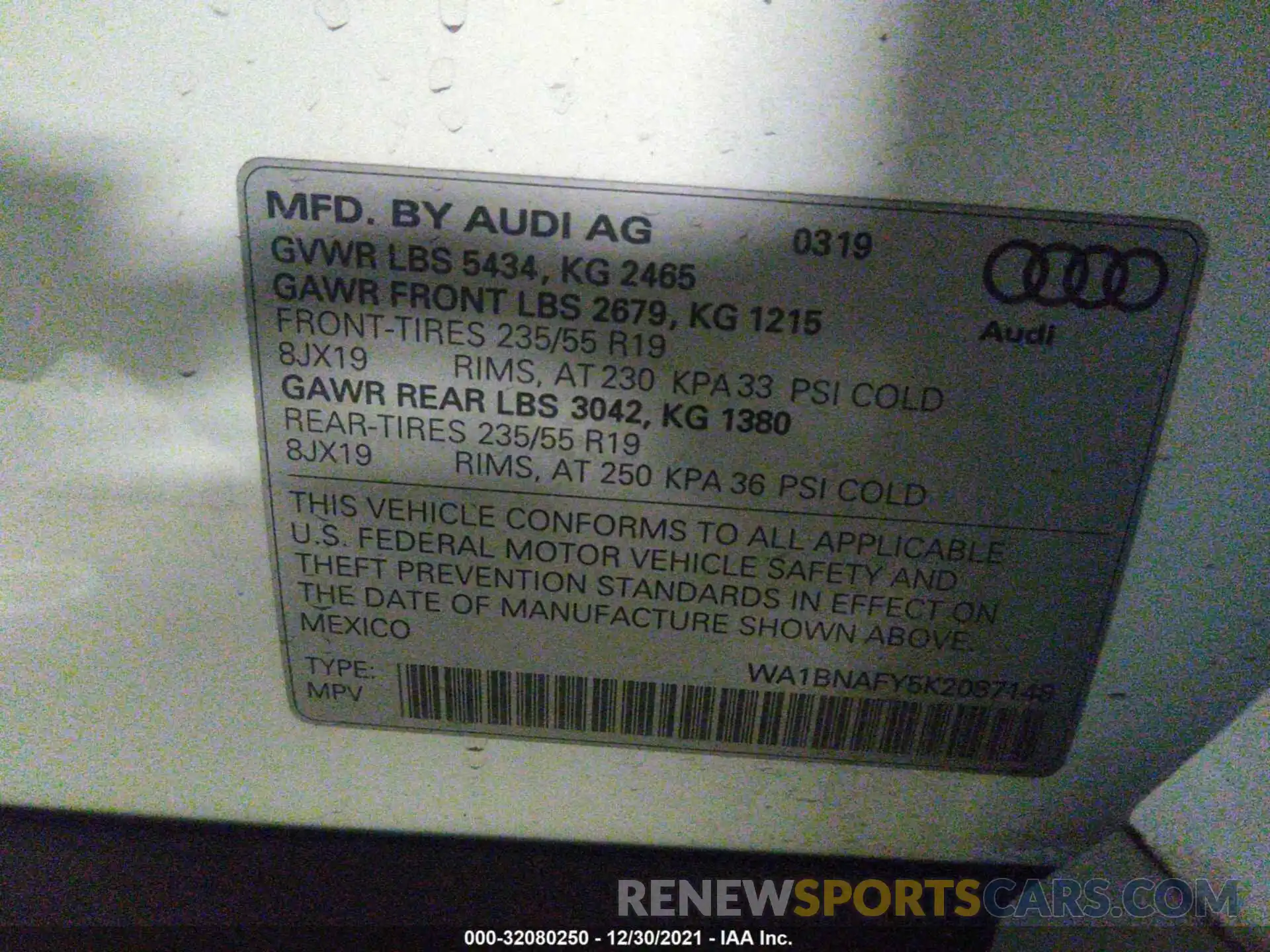 9 Photograph of a damaged car WA1BNAFY5K2087148 AUDI Q5 2019