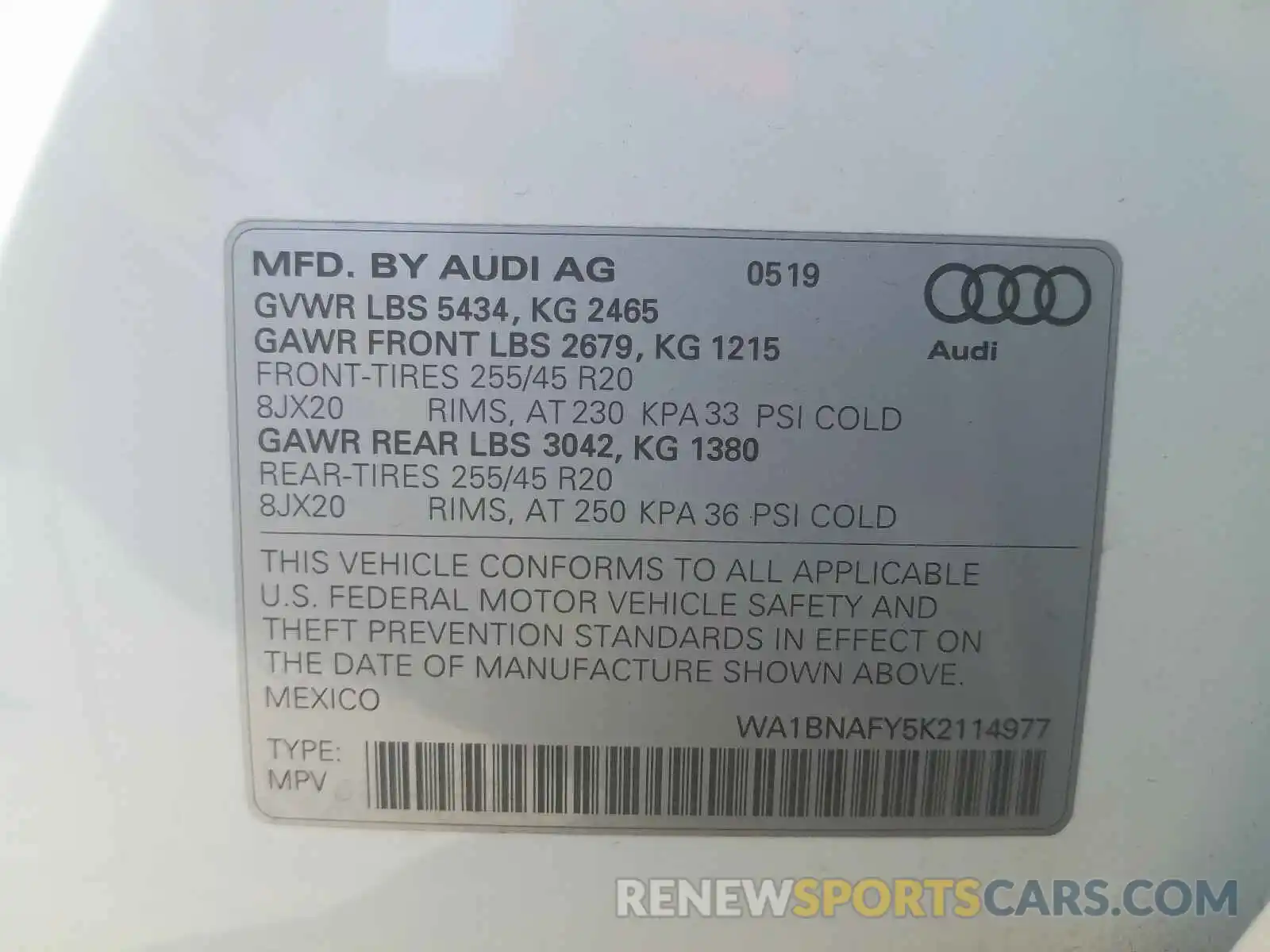 10 Фотография поврежденного автомобиля WA1BNAFY5K2114977 AUDI Q5 2019