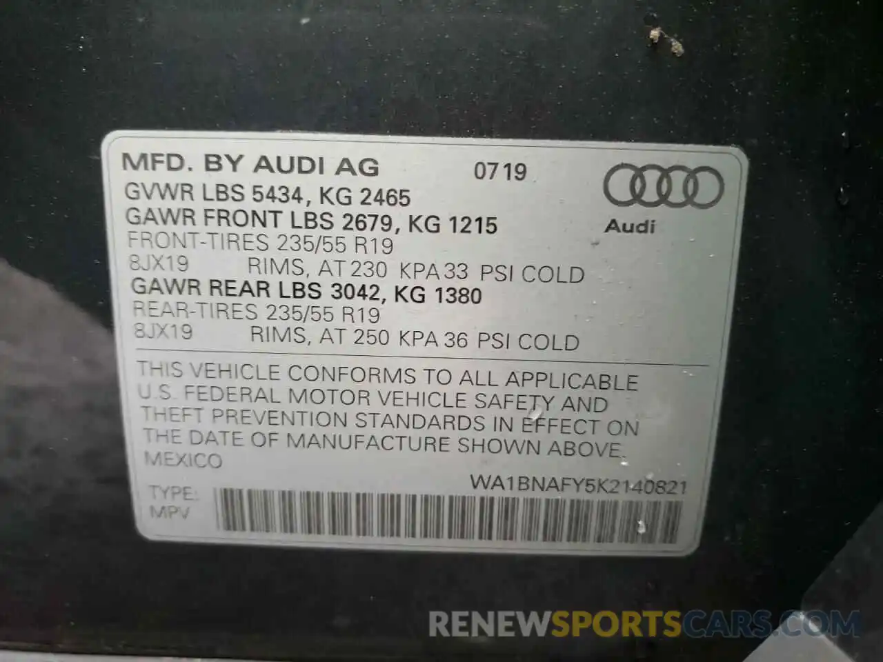 10 Фотография поврежденного автомобиля WA1BNAFY5K2140821 AUDI Q5 2019