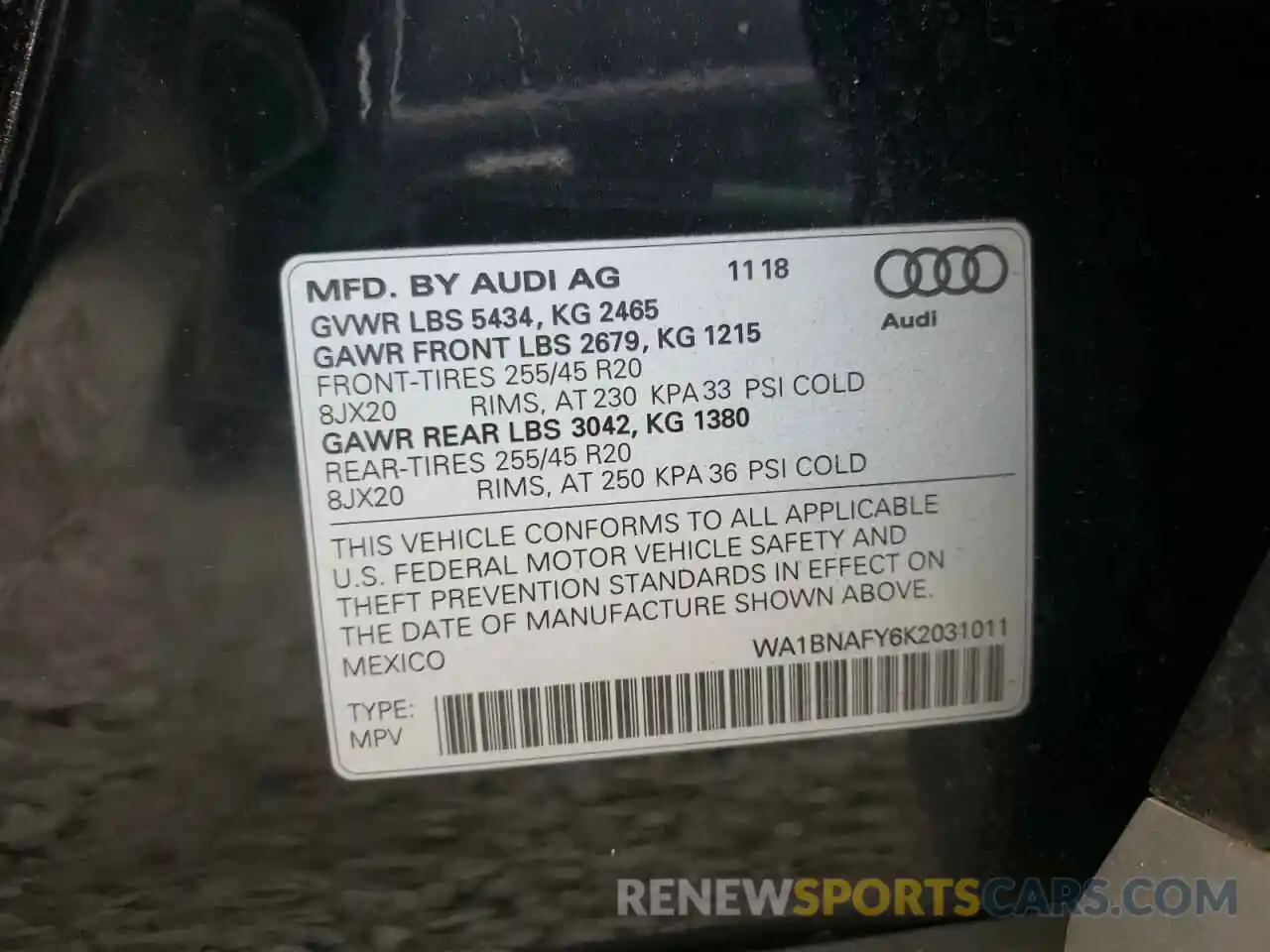 10 Фотография поврежденного автомобиля WA1BNAFY6K2031011 AUDI Q5 2019