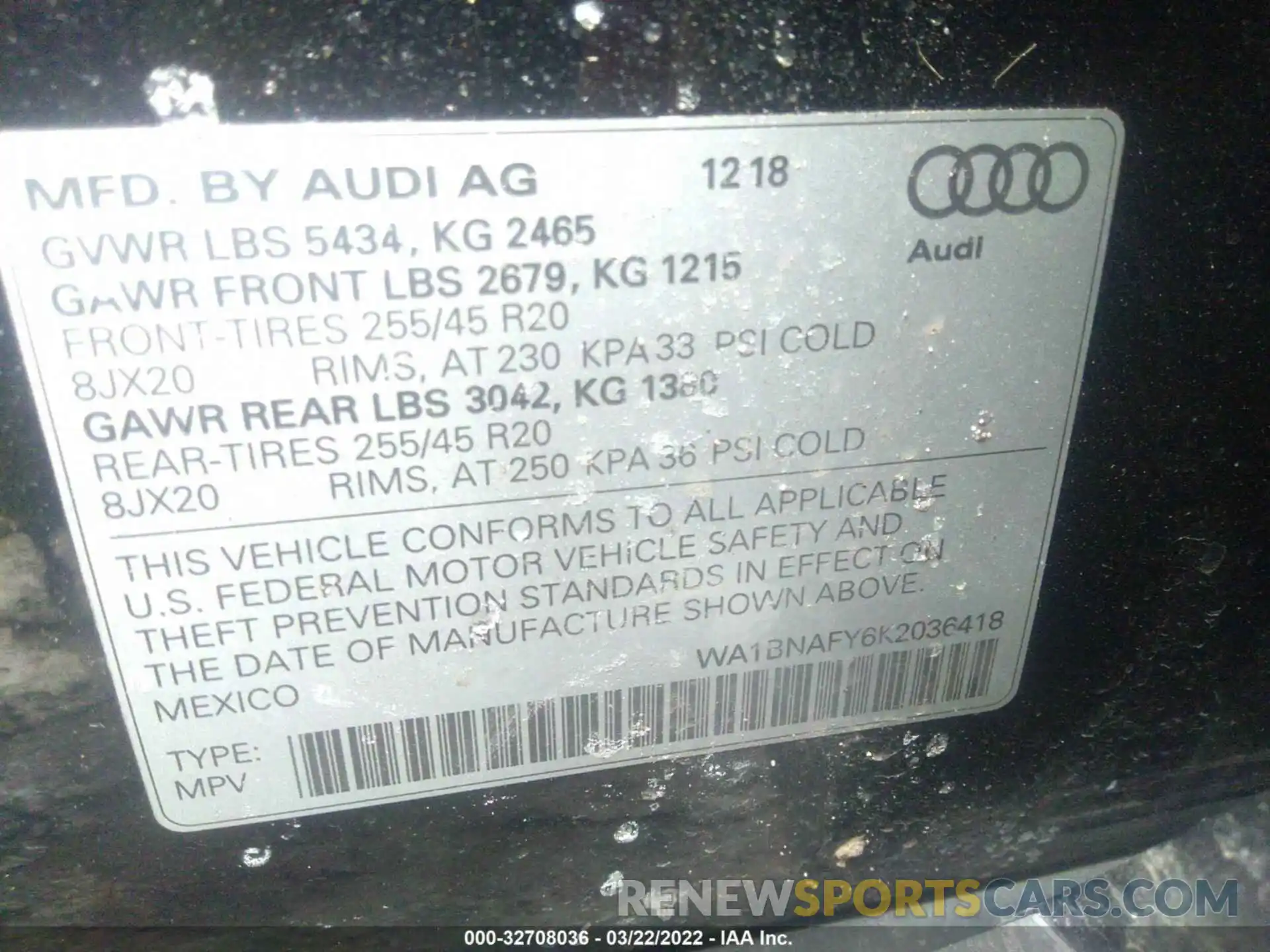 9 Photograph of a damaged car WA1BNAFY6K2036418 AUDI Q5 2019