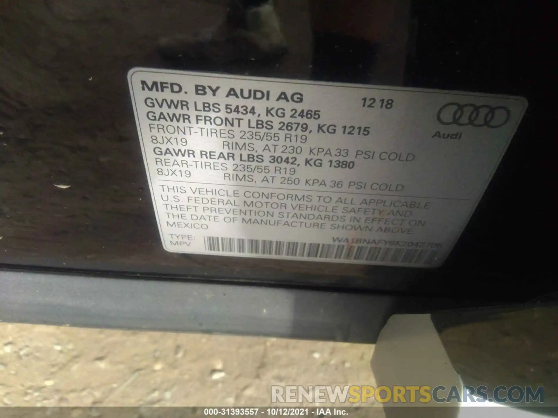 9 Фотография поврежденного автомобиля WA1BNAFY6K2042705 AUDI Q5 2019