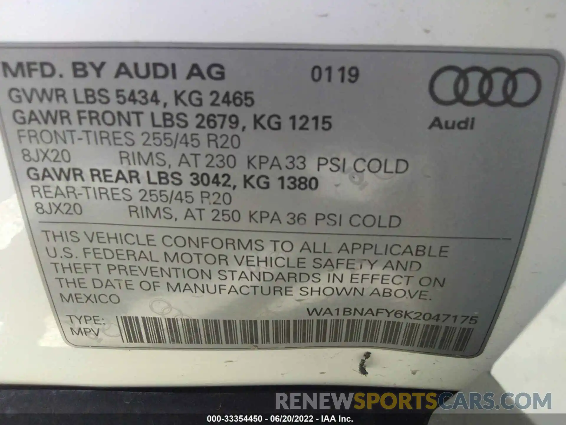 9 Фотография поврежденного автомобиля WA1BNAFY6K2047175 AUDI Q5 2019