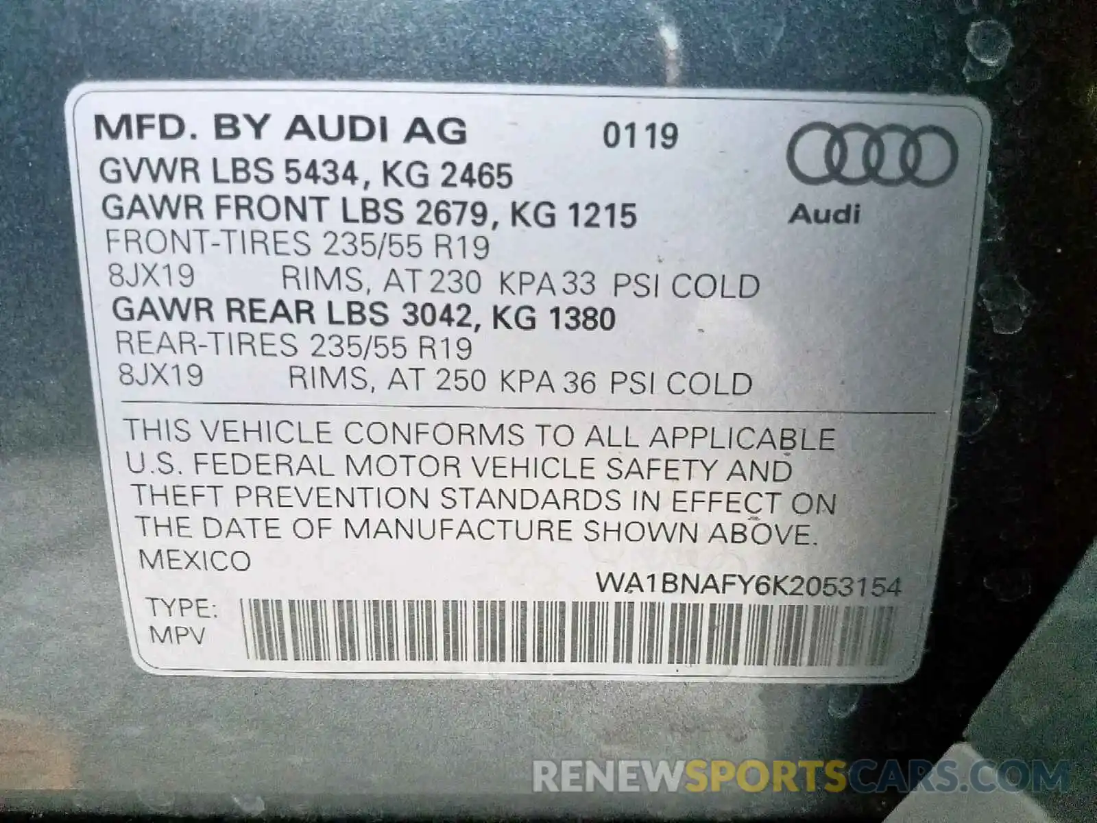 10 Фотография поврежденного автомобиля WA1BNAFY6K2053154 AUDI Q5 2019