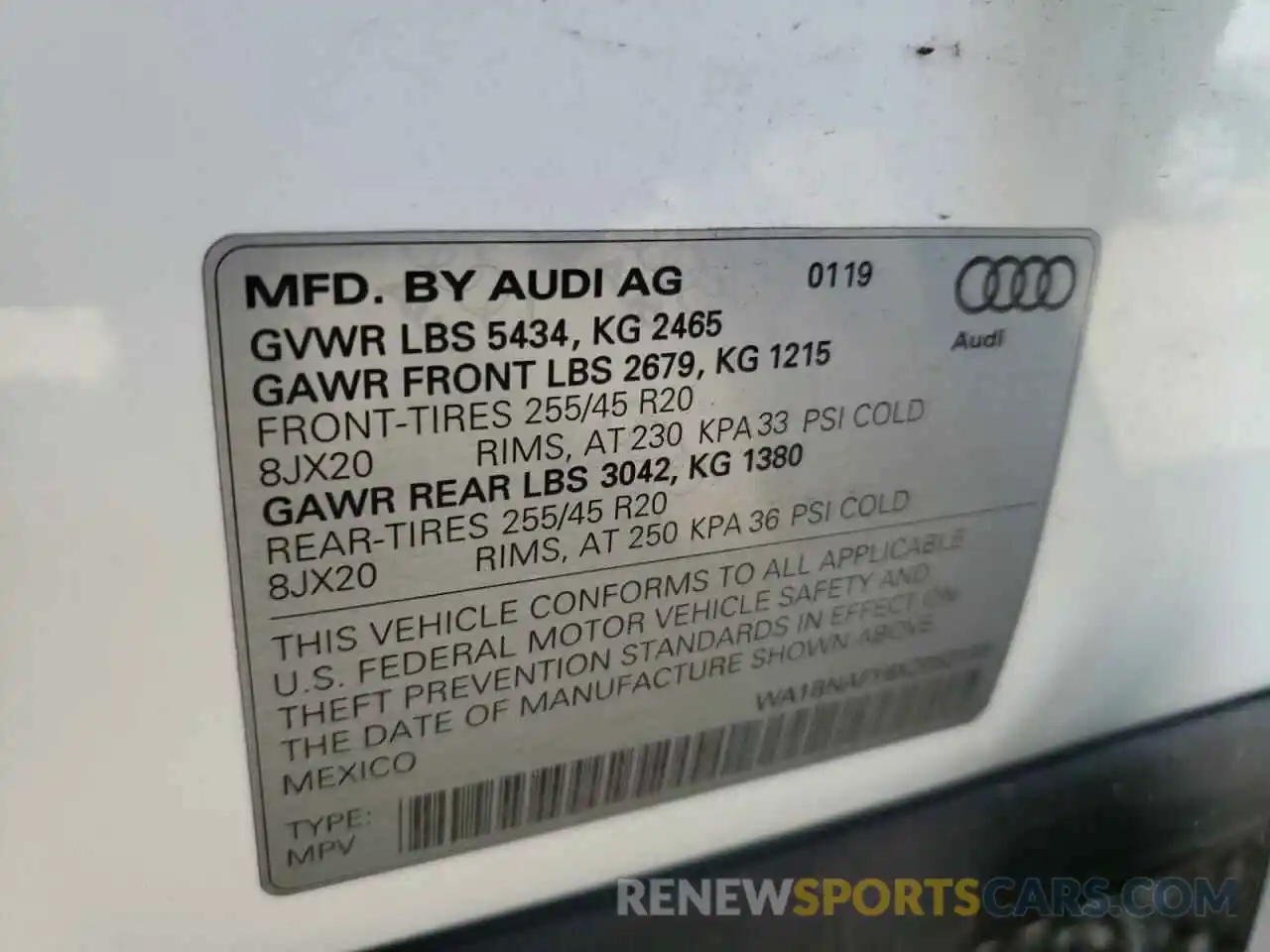 10 Фотография поврежденного автомобиля WA1BNAFY6K2053199 AUDI Q5 2019