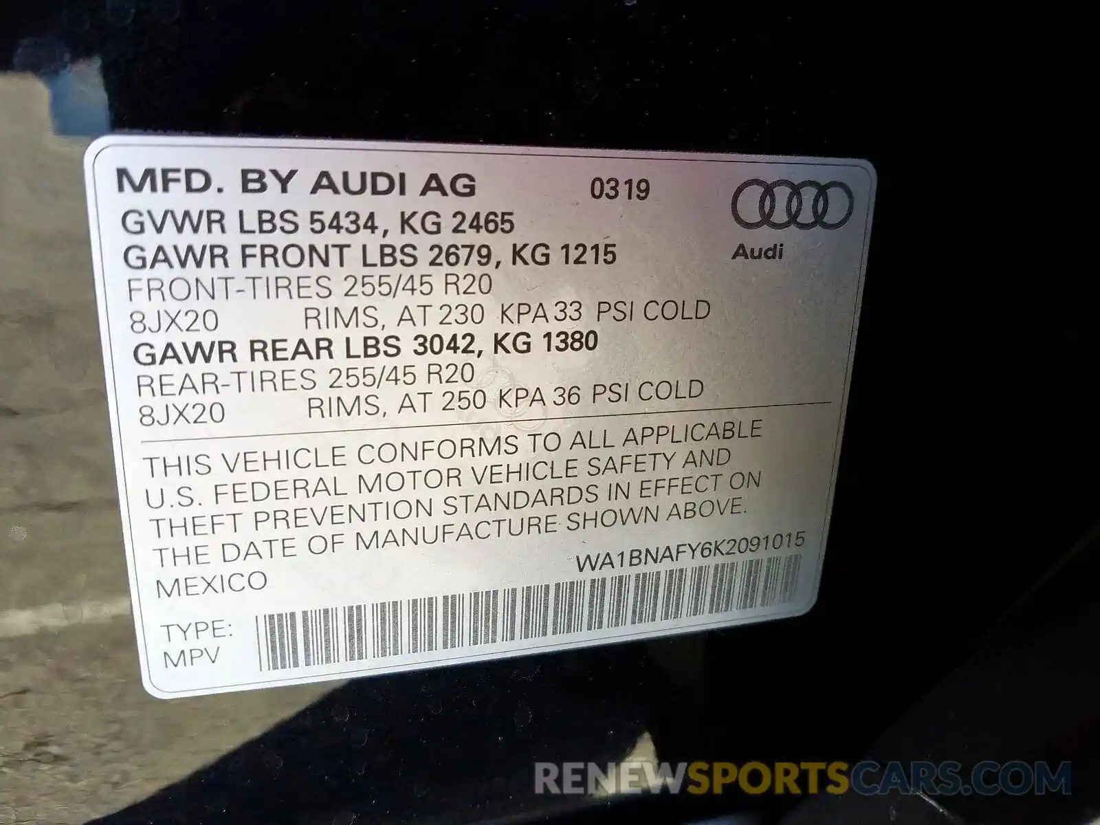 10 Photograph of a damaged car WA1BNAFY6K2091015 AUDI Q5 2019