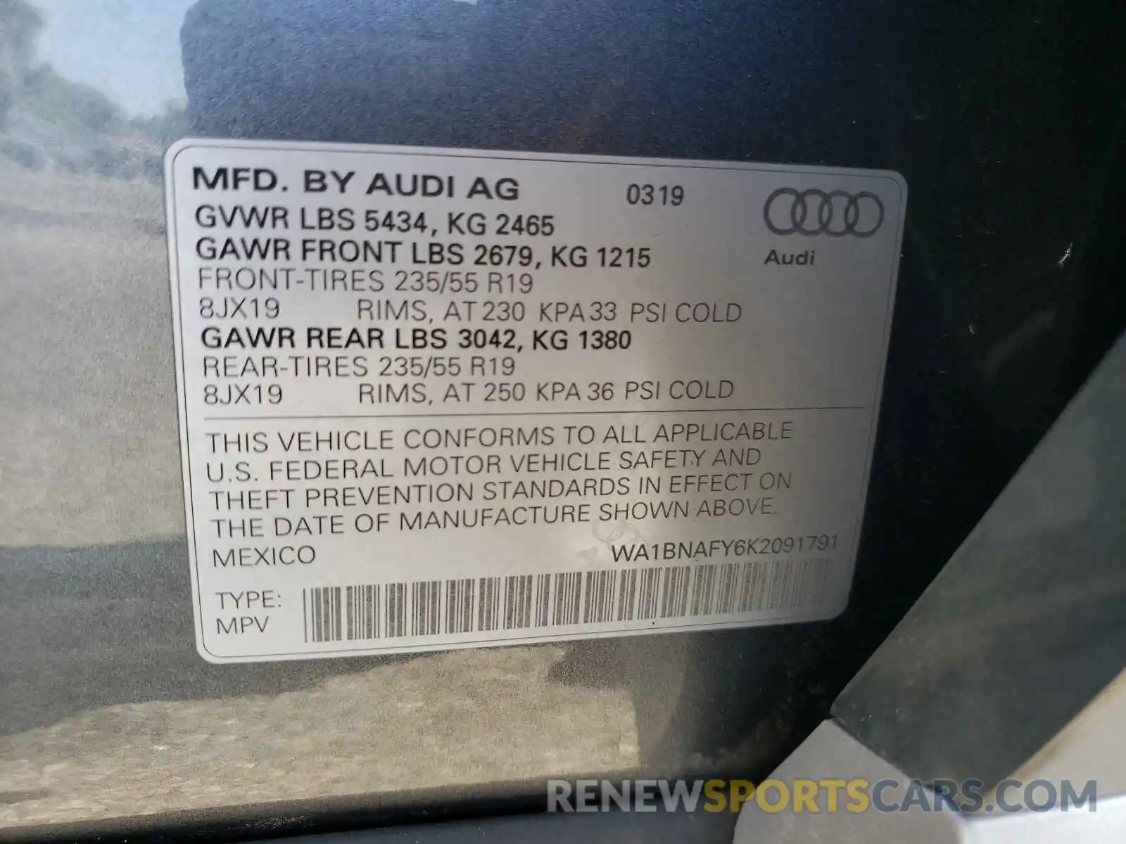 10 Фотография поврежденного автомобиля WA1BNAFY6K2091791 AUDI Q5 2019