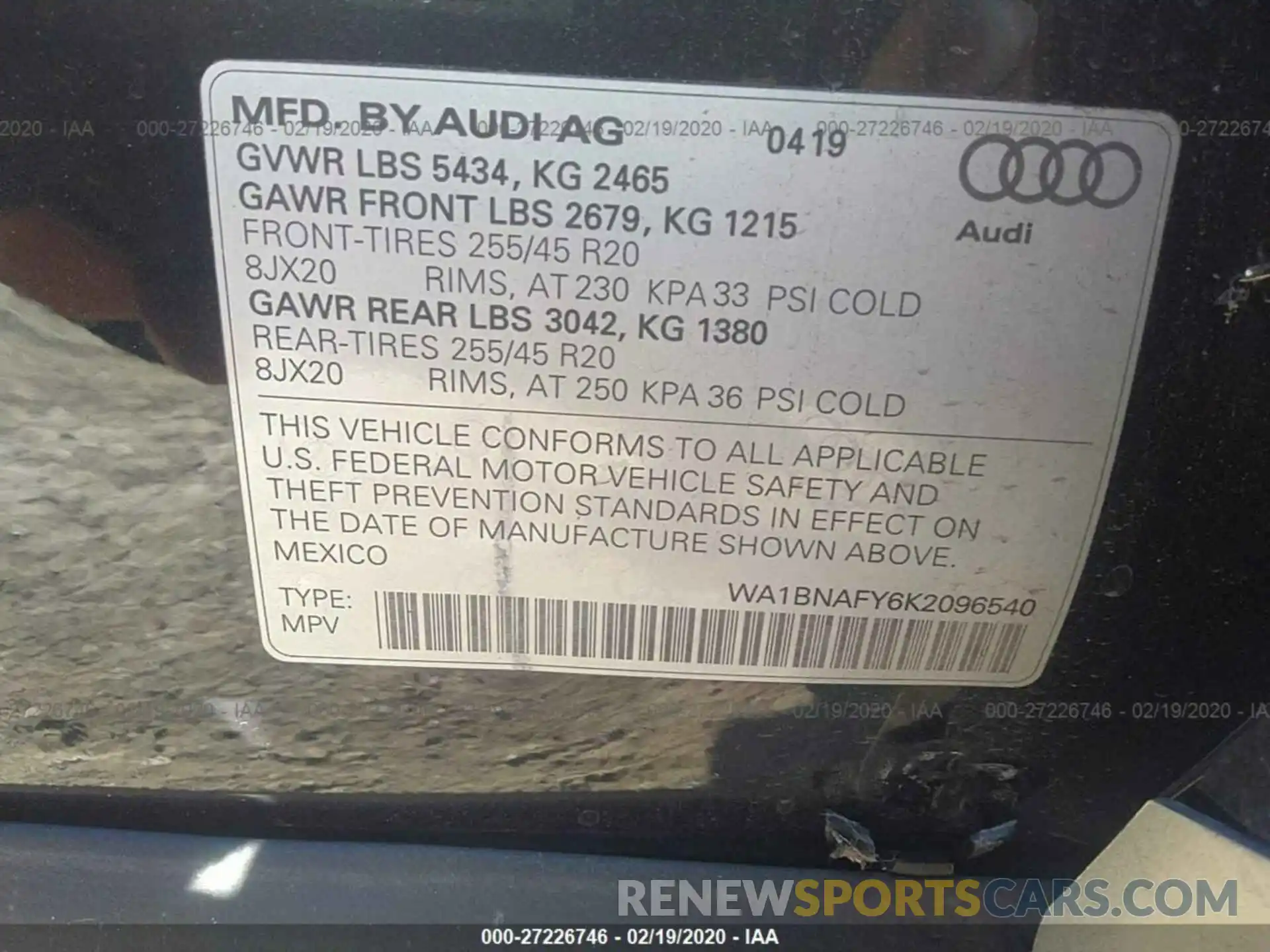 9 Фотография поврежденного автомобиля WA1BNAFY6K2096540 AUDI Q5 2019