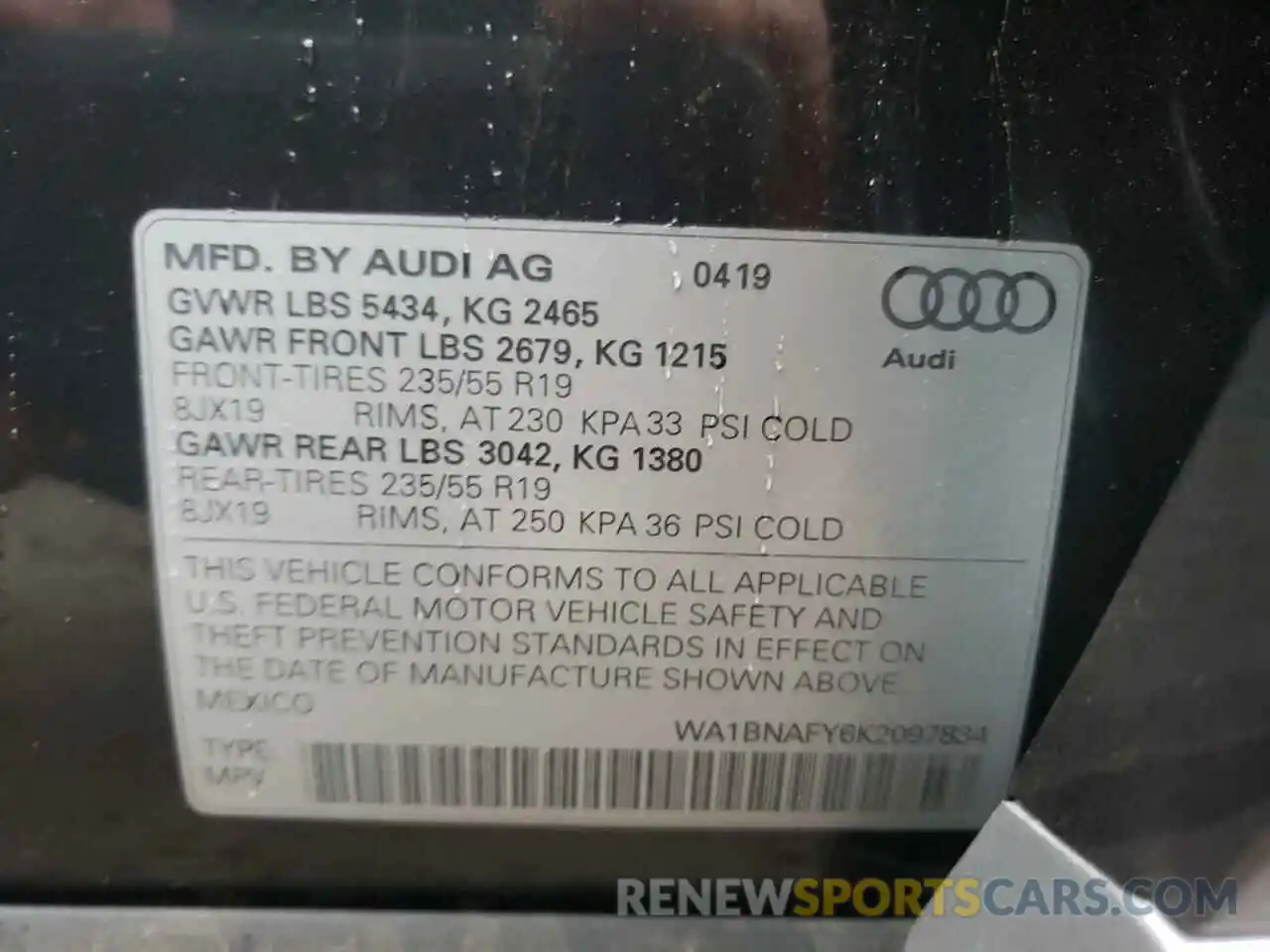 10 Фотография поврежденного автомобиля WA1BNAFY6K2097834 AUDI Q5 2019