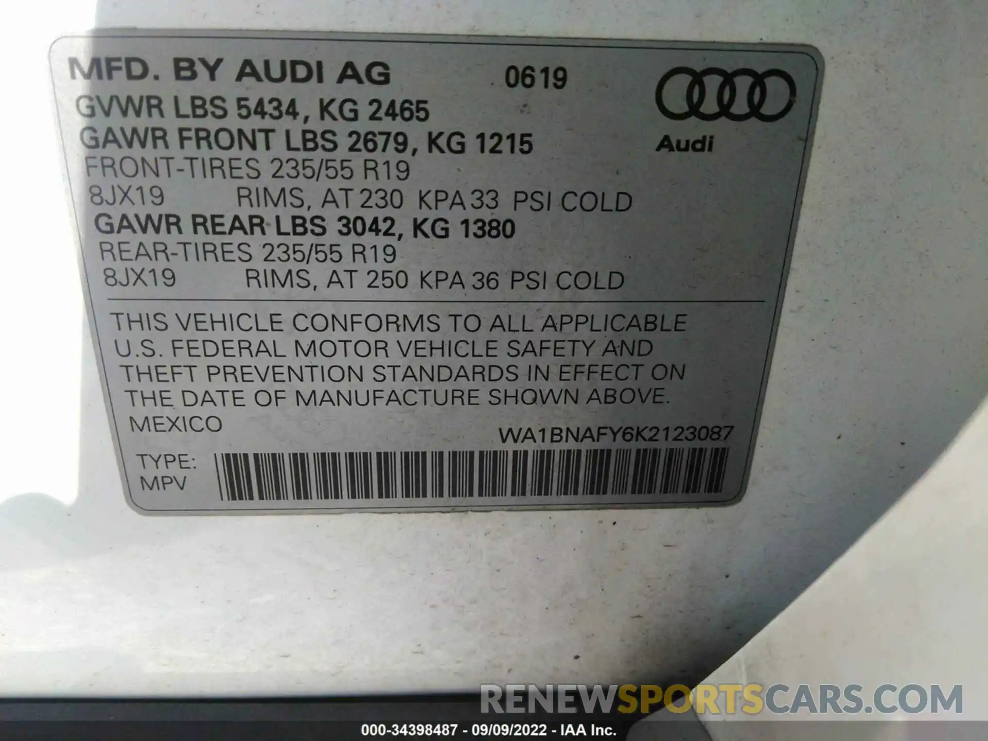 9 Фотография поврежденного автомобиля WA1BNAFY6K2123087 AUDI Q5 2019