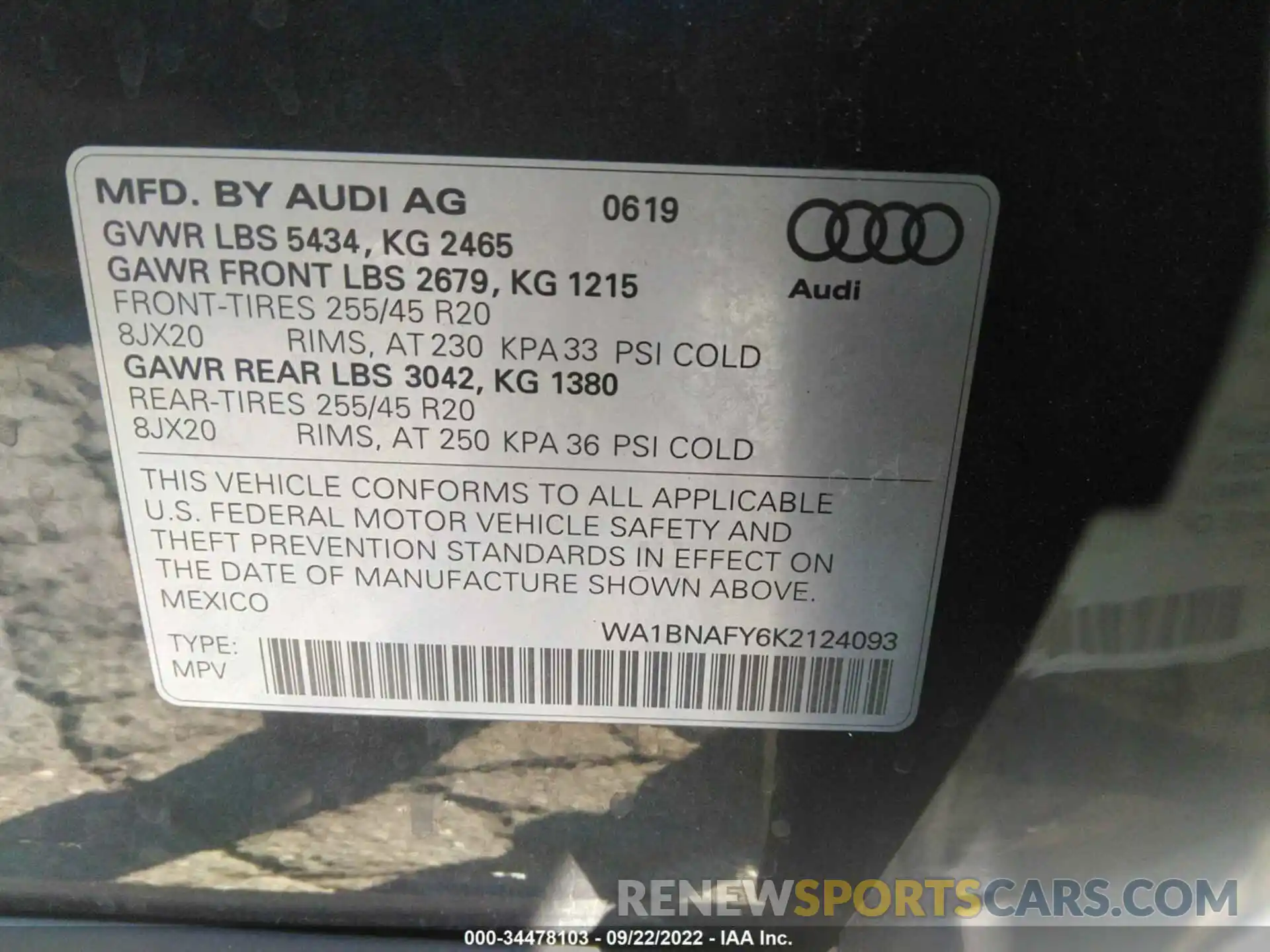 9 Фотография поврежденного автомобиля WA1BNAFY6K2124093 AUDI Q5 2019