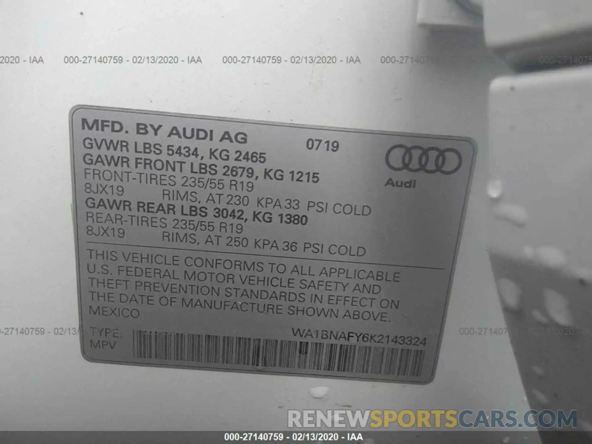 9 Photograph of a damaged car WA1BNAFY6K2143324 AUDI Q5 2019