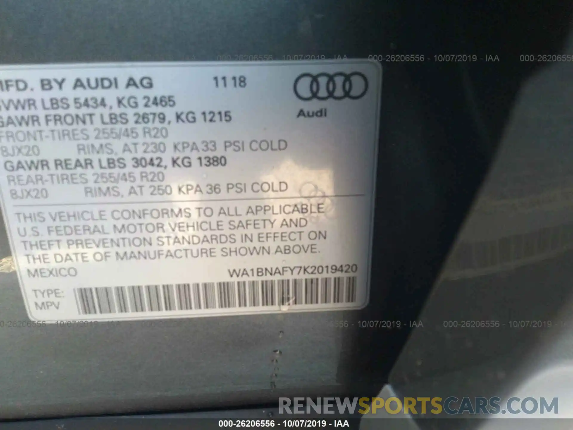 9 Фотография поврежденного автомобиля WA1BNAFY7K2019420 AUDI Q5 2019