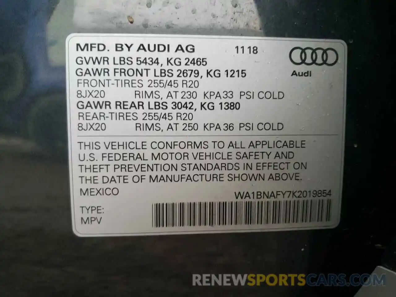 10 Photograph of a damaged car WA1BNAFY7K2019854 AUDI Q5 2019