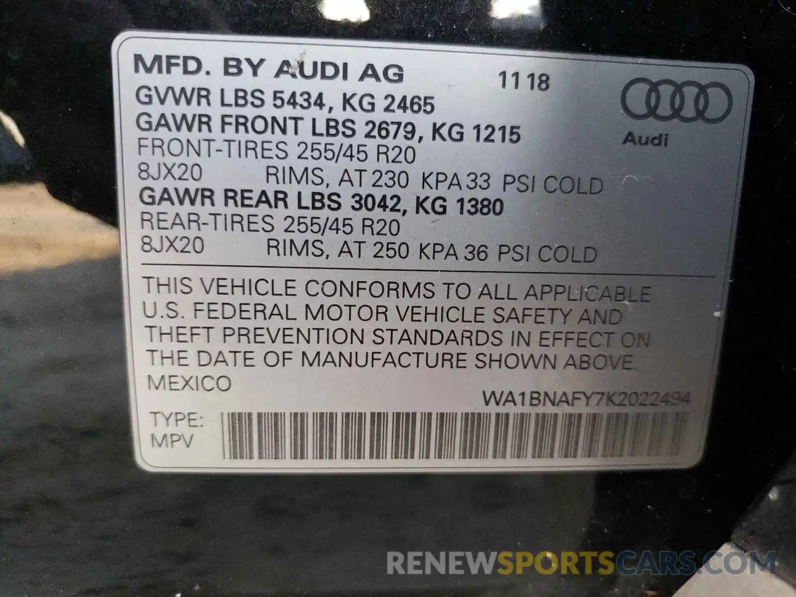 10 Photograph of a damaged car WA1BNAFY7K2022494 AUDI Q5 2019