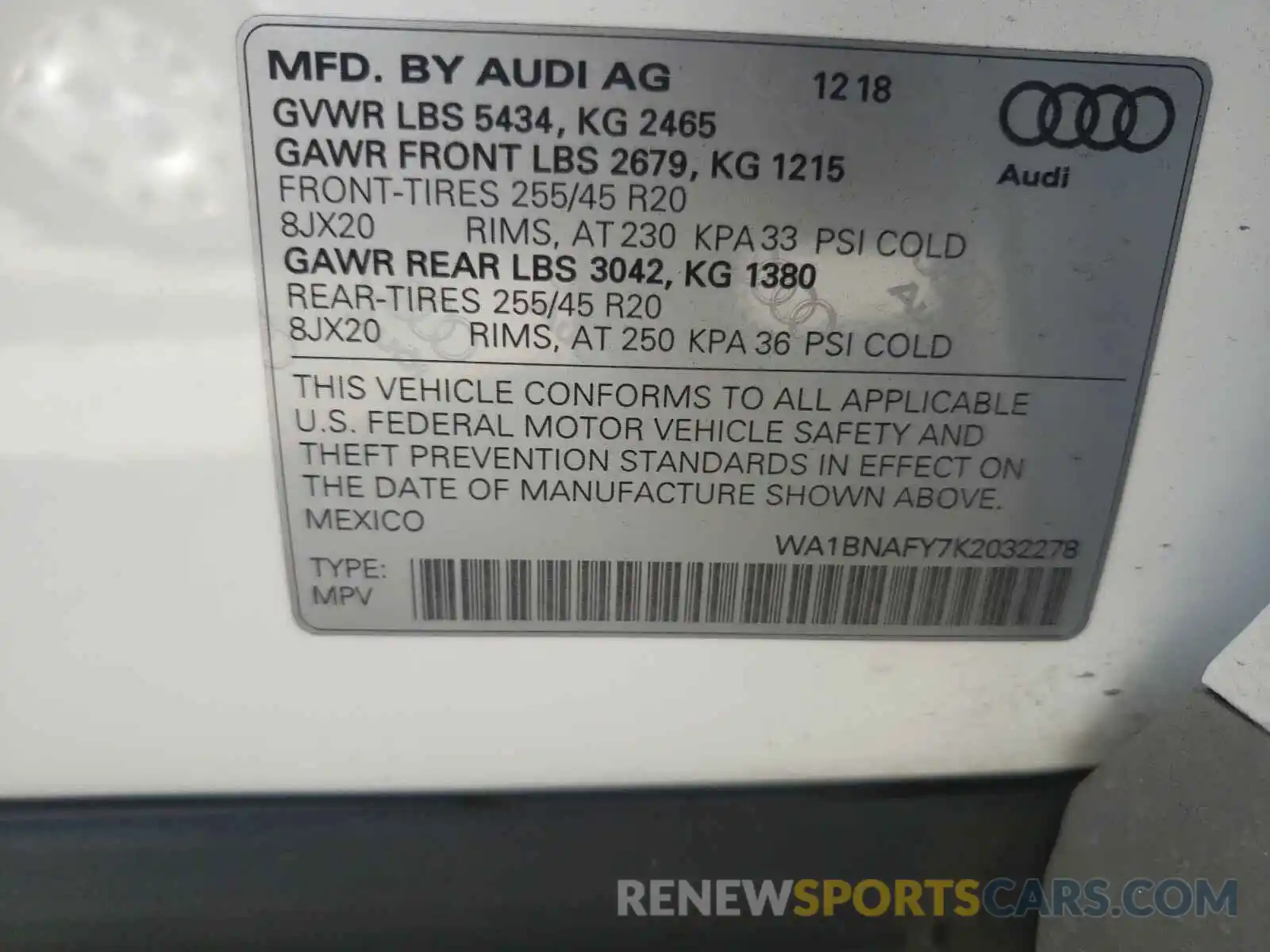 10 Photograph of a damaged car WA1BNAFY7K2032278 AUDI Q5 2019