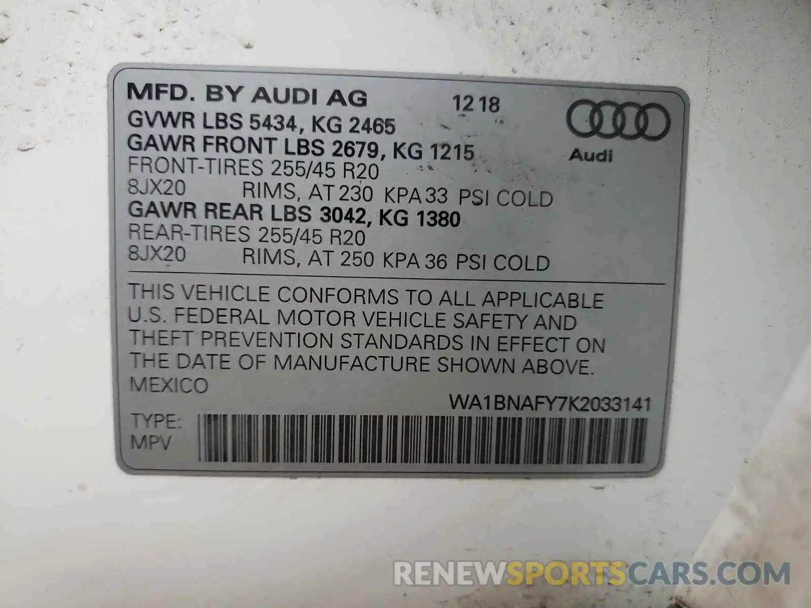 10 Photograph of a damaged car WA1BNAFY7K2033141 AUDI Q5 2019