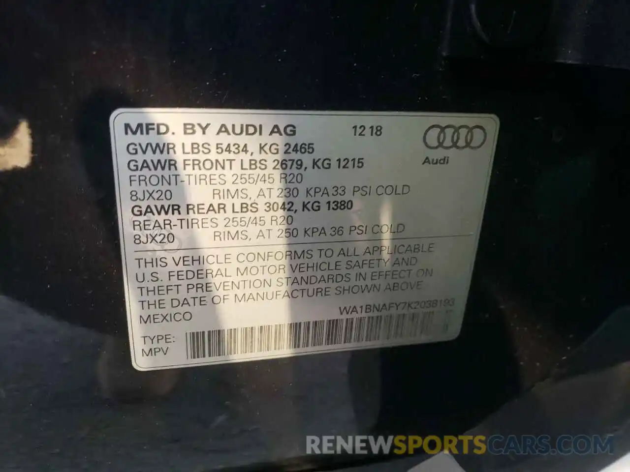 10 Фотография поврежденного автомобиля WA1BNAFY7K2038193 AUDI Q5 2019