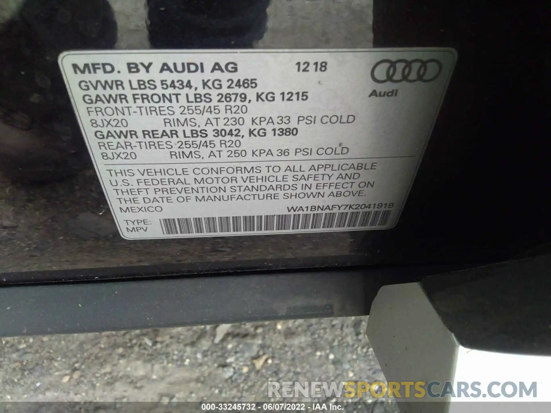 9 Фотография поврежденного автомобиля WA1BNAFY7K2041918 AUDI Q5 2019