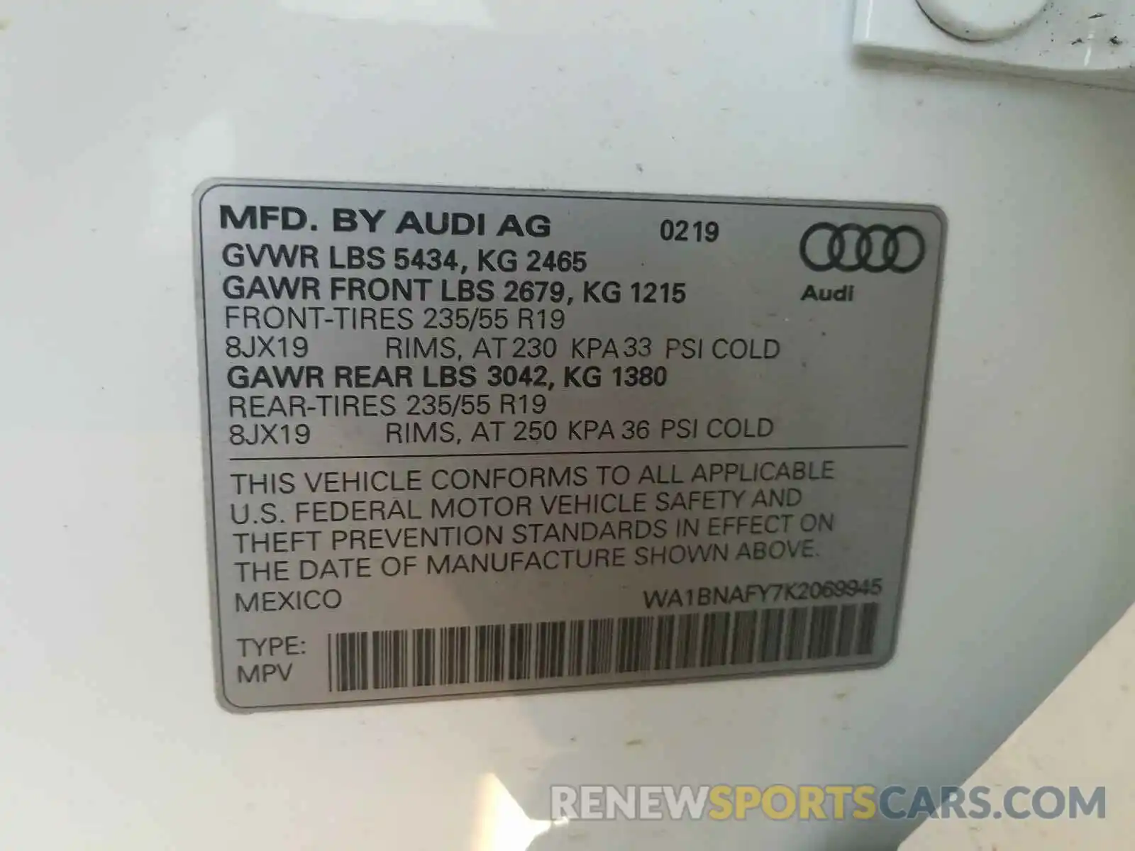 10 Фотография поврежденного автомобиля WA1BNAFY7K2069945 AUDI Q5 2019