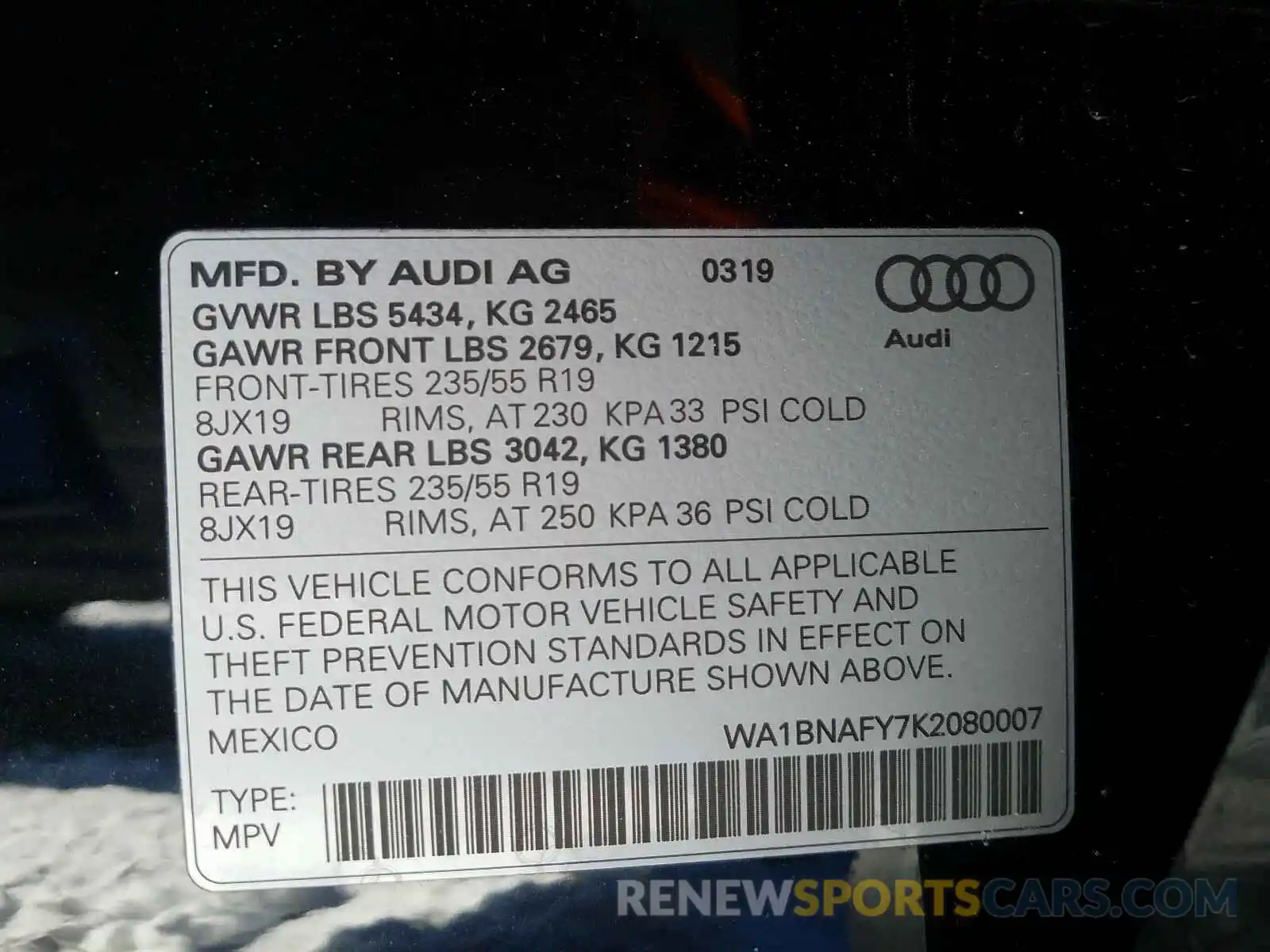 10 Photograph of a damaged car WA1BNAFY7K2080007 AUDI Q5 2019