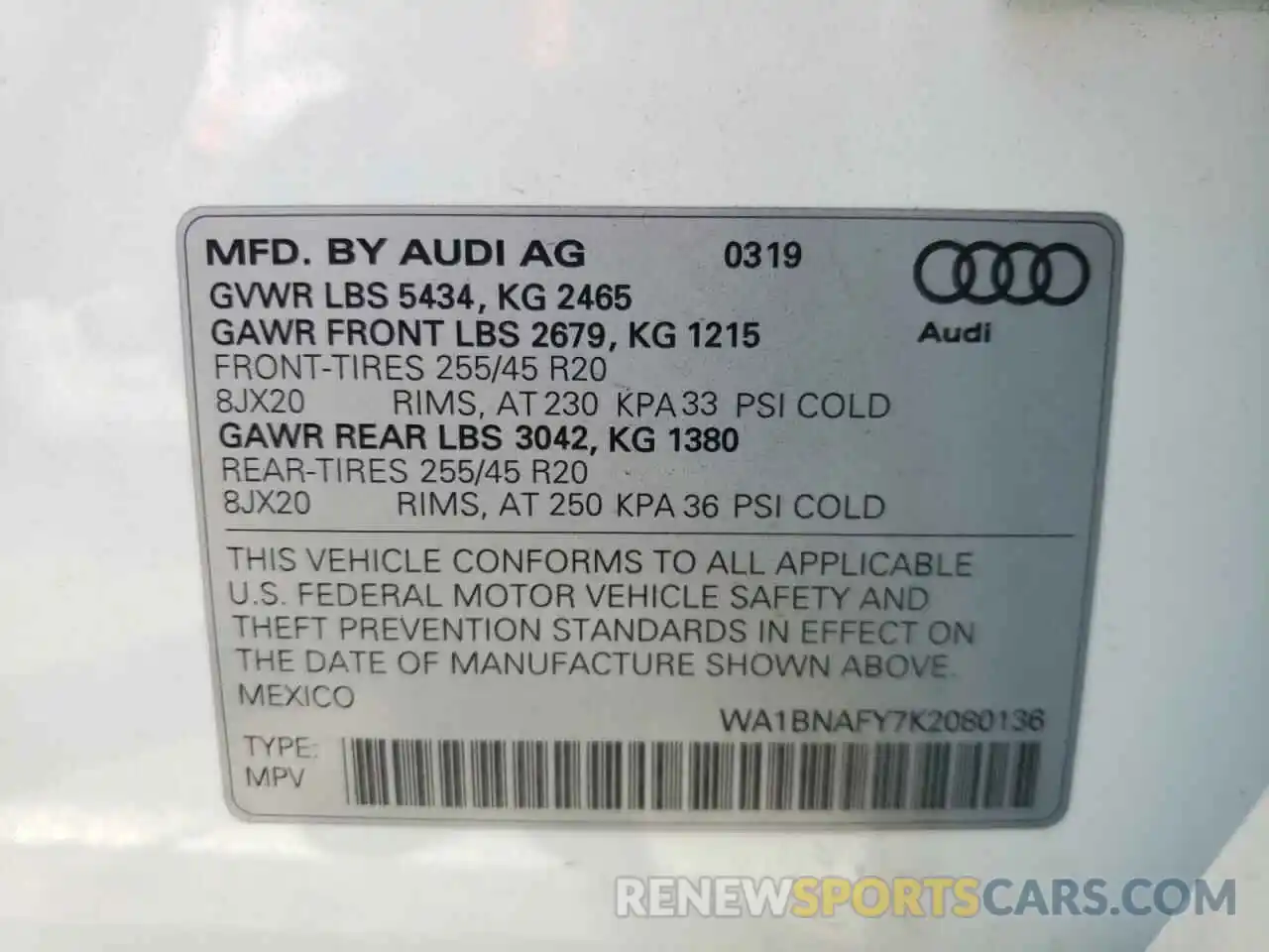 10 Фотография поврежденного автомобиля WA1BNAFY7K2080136 AUDI Q5 2019