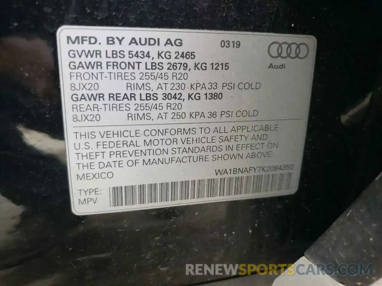 10 Фотография поврежденного автомобиля WA1BNAFY7K2084350 AUDI Q5 2019