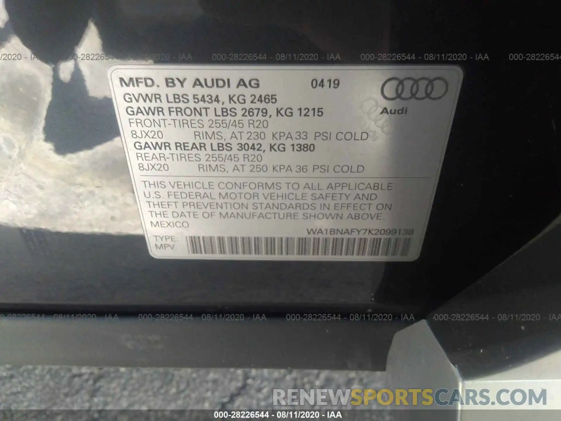 9 Фотография поврежденного автомобиля WA1BNAFY7K2099138 AUDI Q5 2019