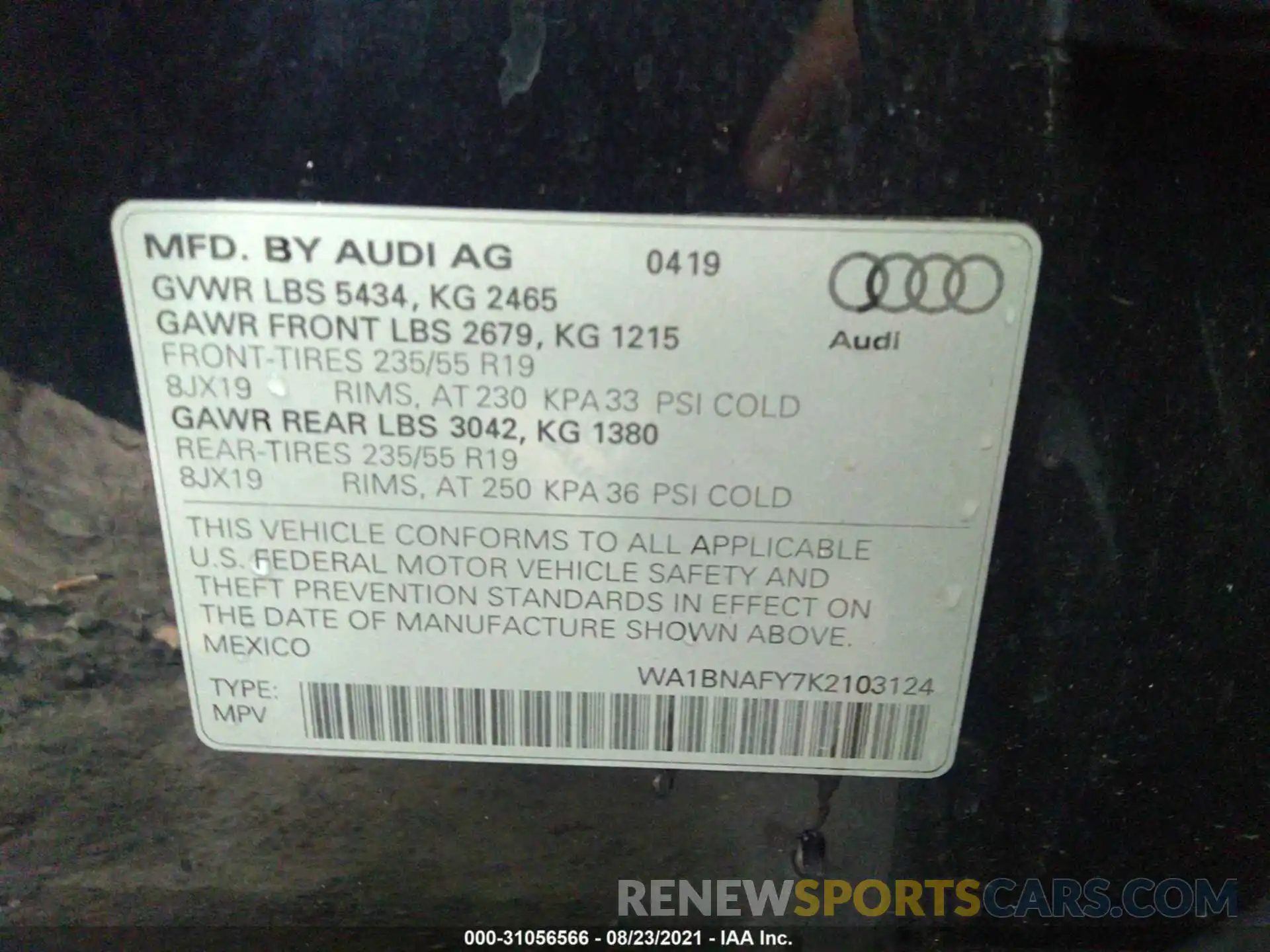 9 Фотография поврежденного автомобиля WA1BNAFY7K2103124 AUDI Q5 2019