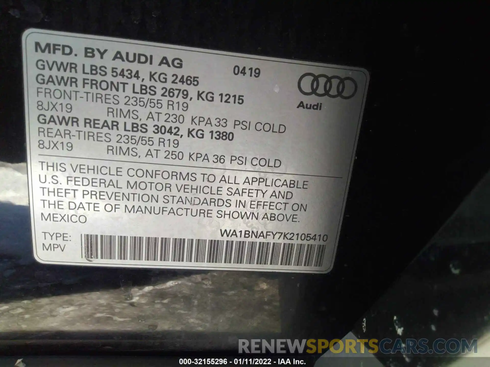 9 Фотография поврежденного автомобиля WA1BNAFY7K2105410 AUDI Q5 2019