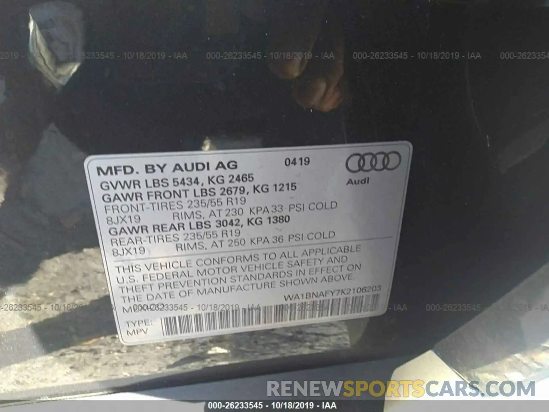 9 Фотография поврежденного автомобиля WA1BNAFY7K2106203 AUDI Q5 2019