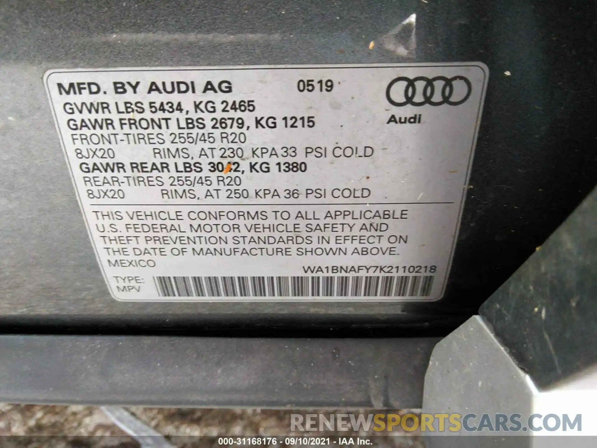 9 Фотография поврежденного автомобиля WA1BNAFY7K2110218 AUDI Q5 2019