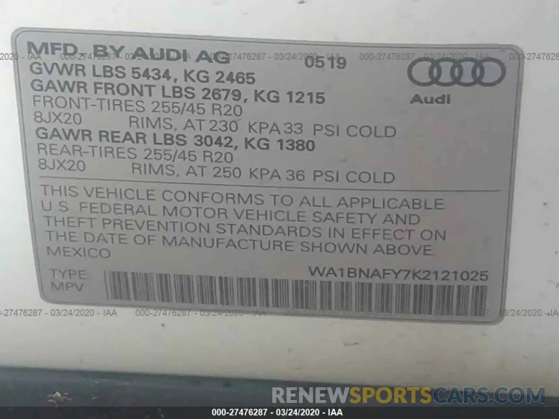 9 Фотография поврежденного автомобиля WA1BNAFY7K2121025 AUDI Q5 2019