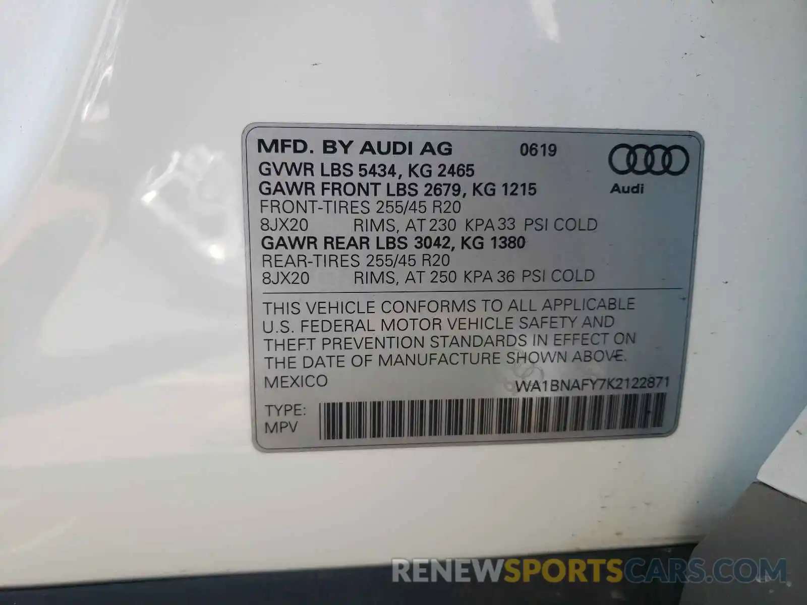 10 Фотография поврежденного автомобиля WA1BNAFY7K2122871 AUDI Q5 2019