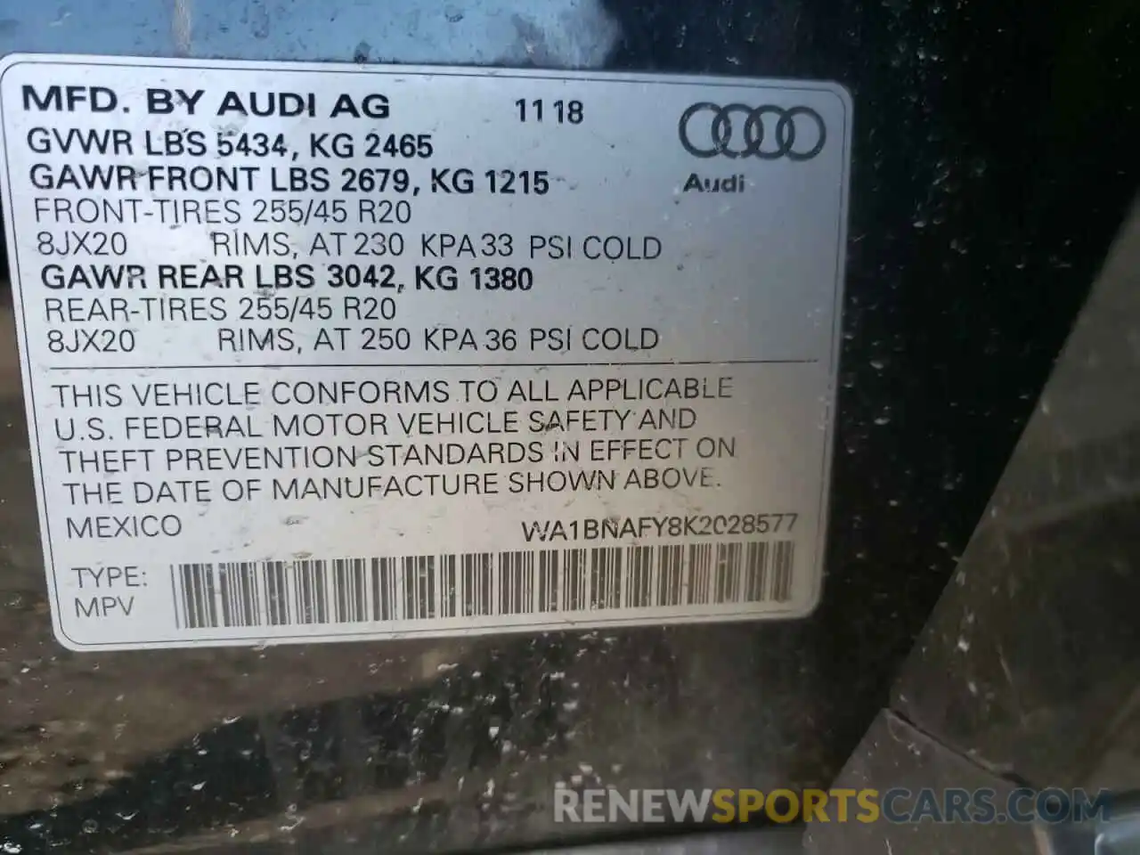 10 Фотография поврежденного автомобиля WA1BNAFY8K2028577 AUDI Q5 2019