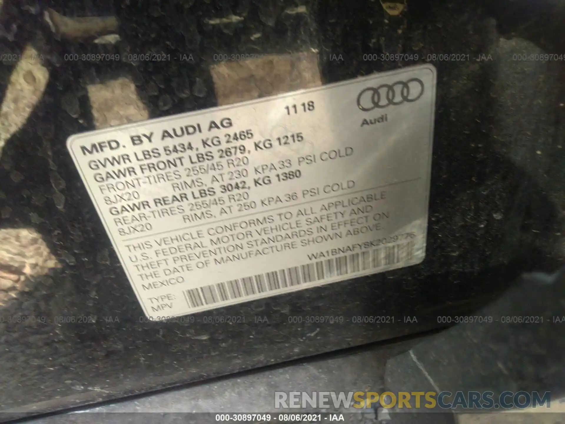 9 Photograph of a damaged car WA1BNAFY8K2029776 AUDI Q5 2019